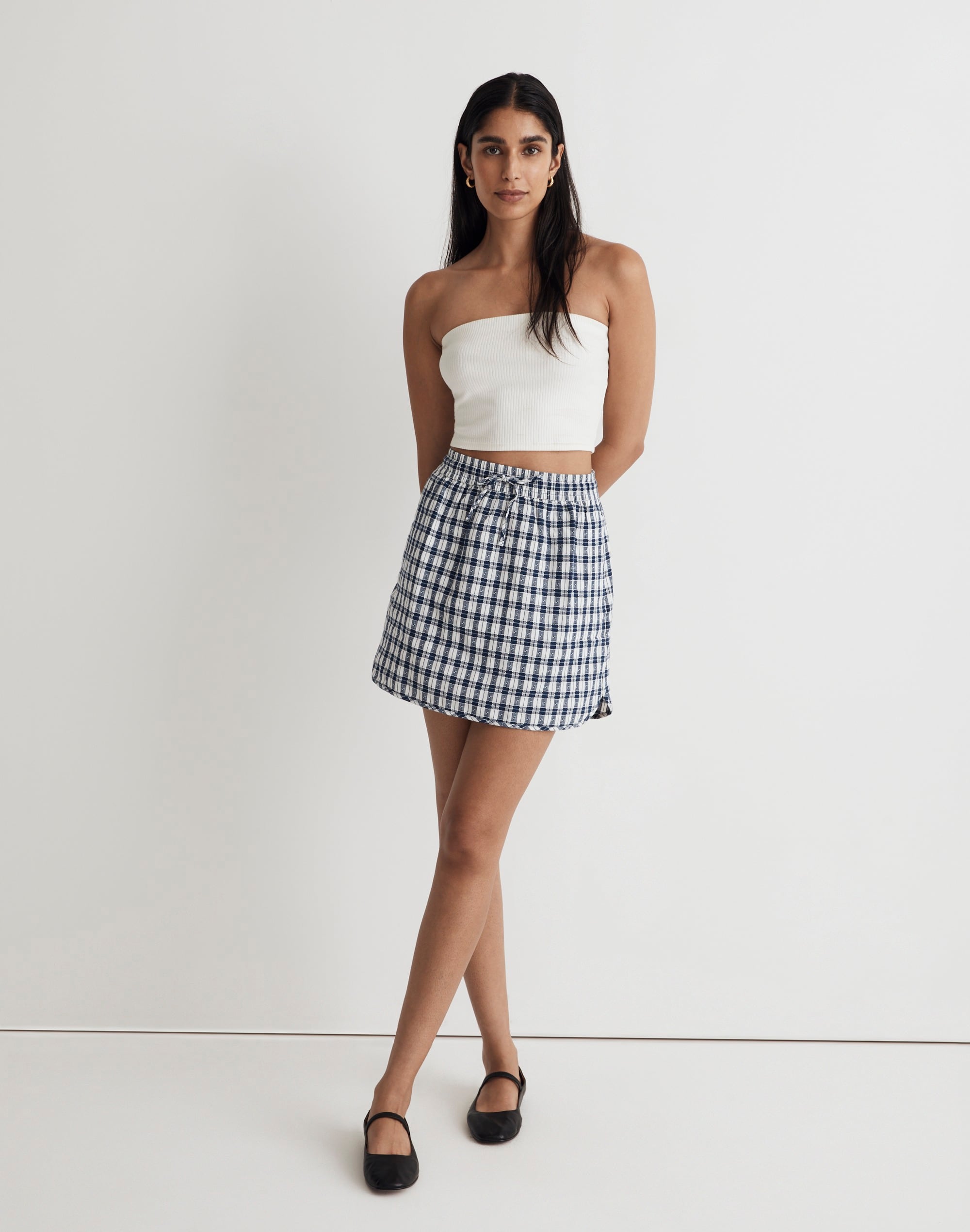 Curved-Hem Mini Skirt Plaid