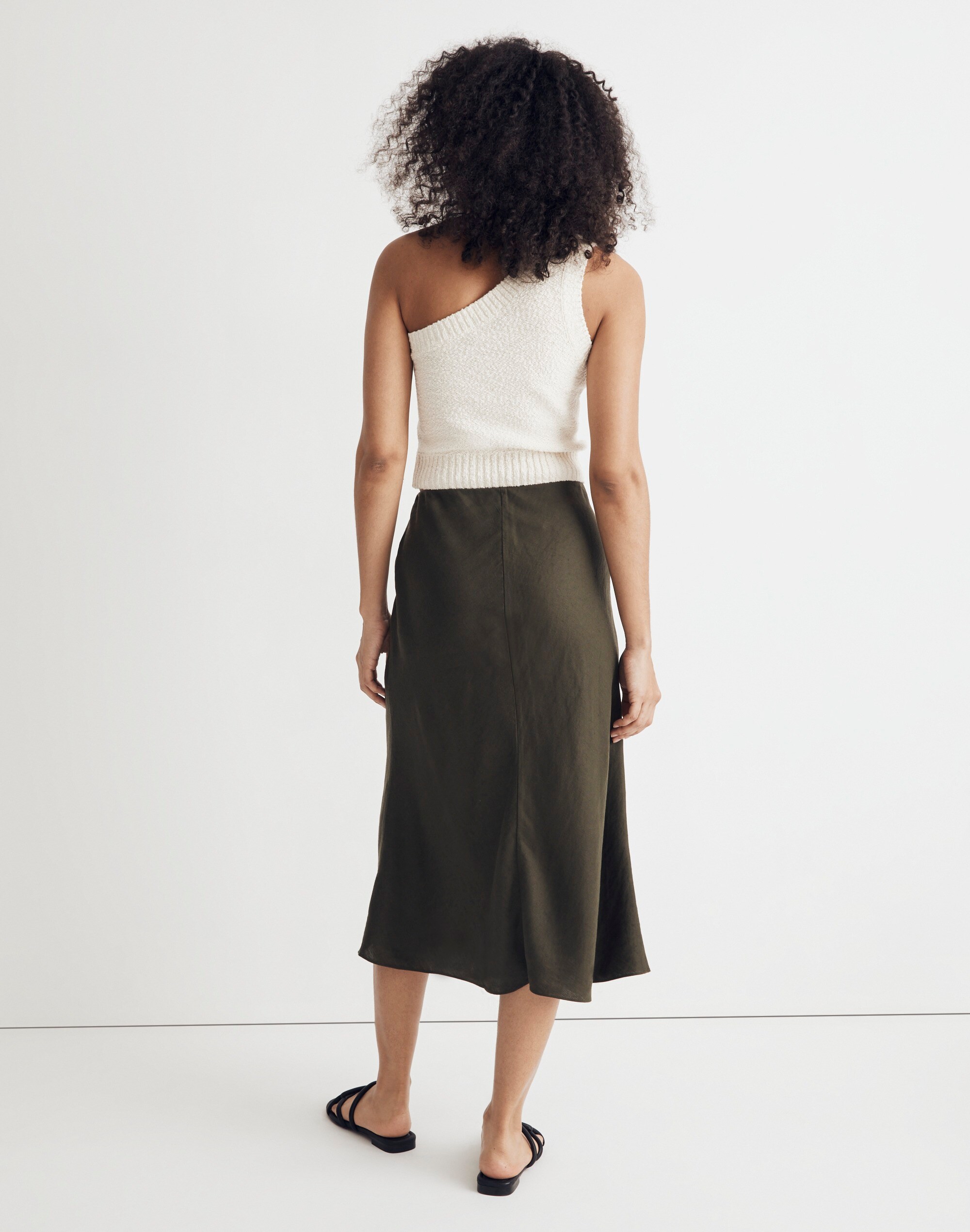 Linen-Blend Midi Slip Skirt