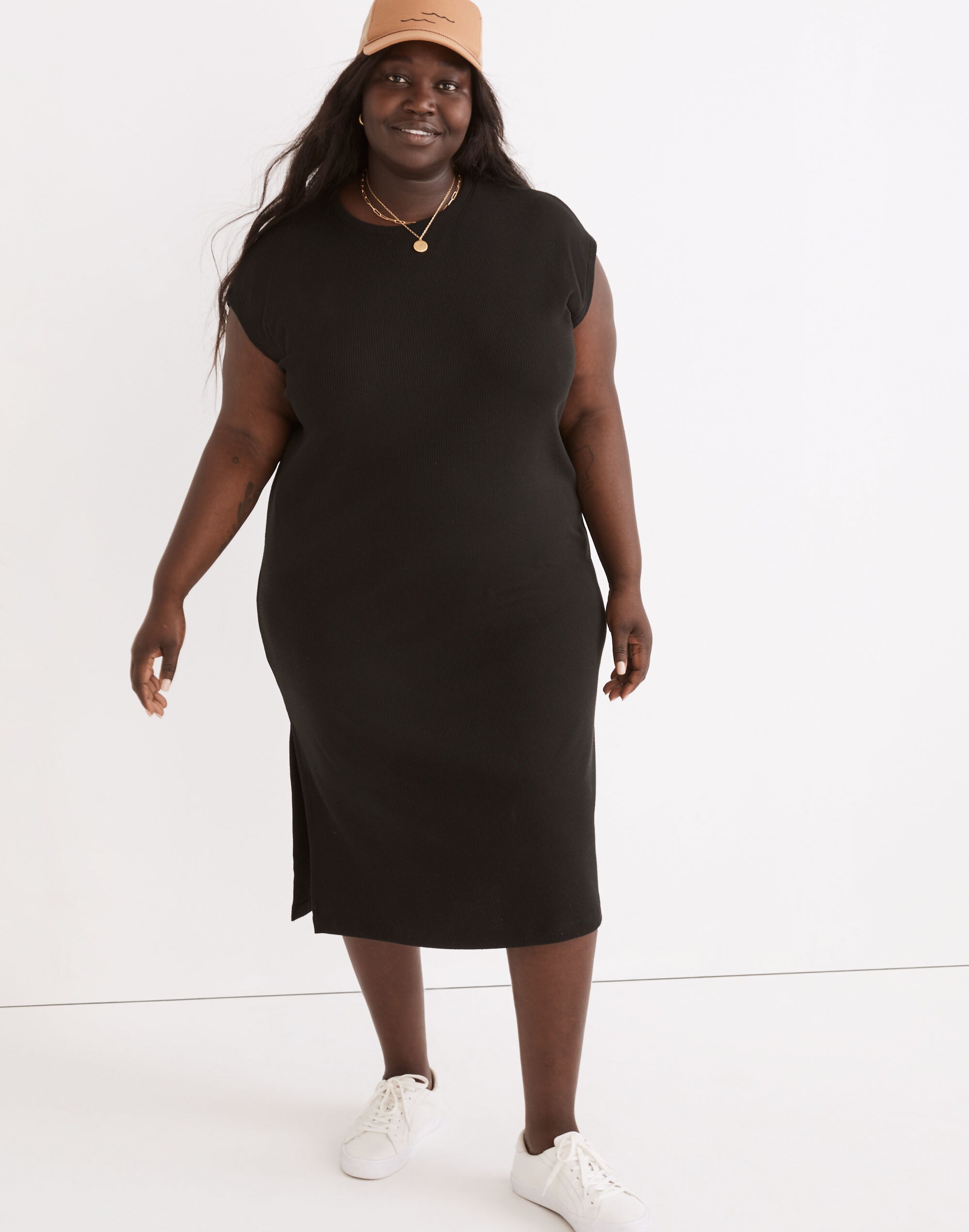 Plus Ribbed Shoulder Tee Dress