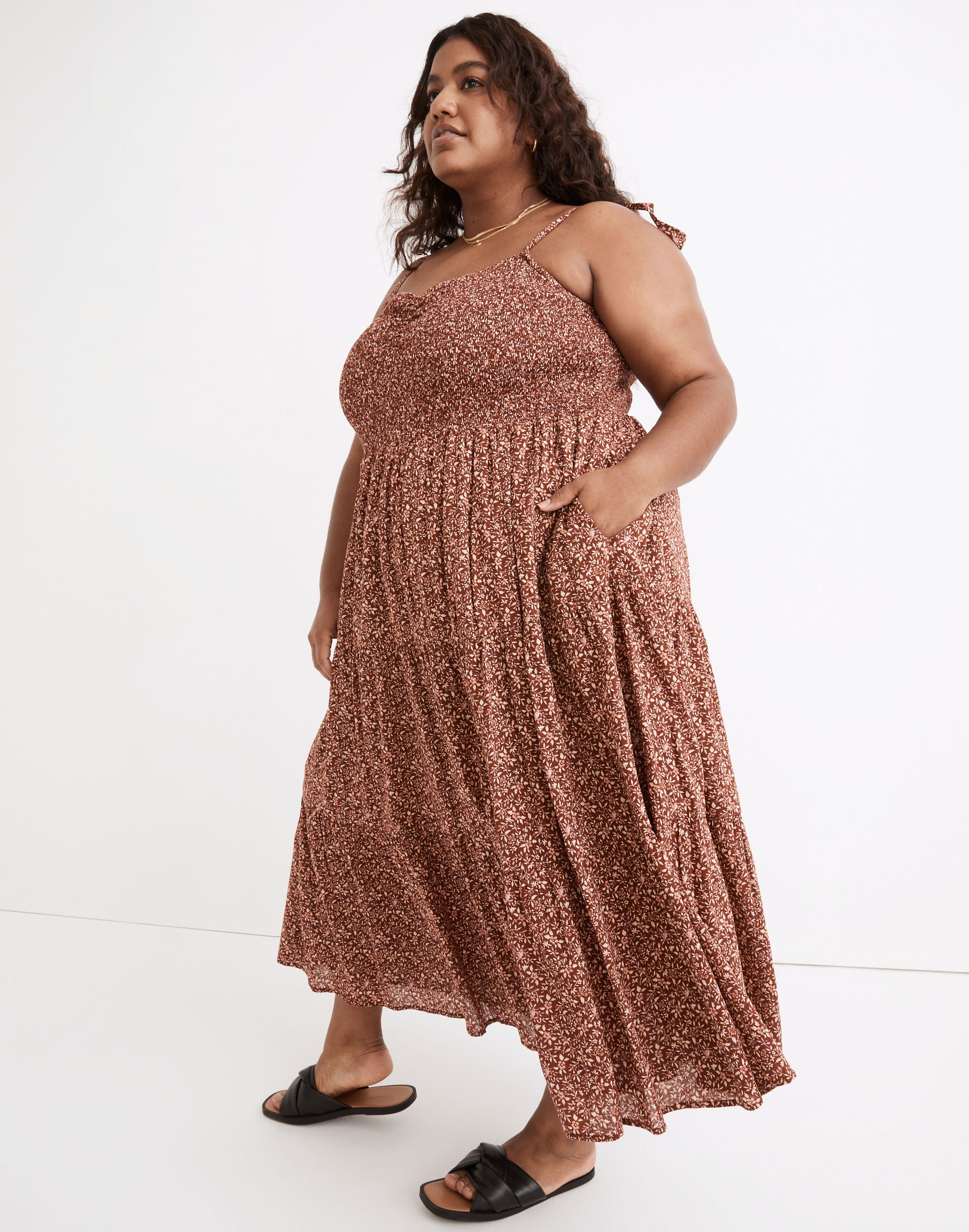 Plus Lucie Tie-Strap Tiered Midi Dress in Florentine Floral