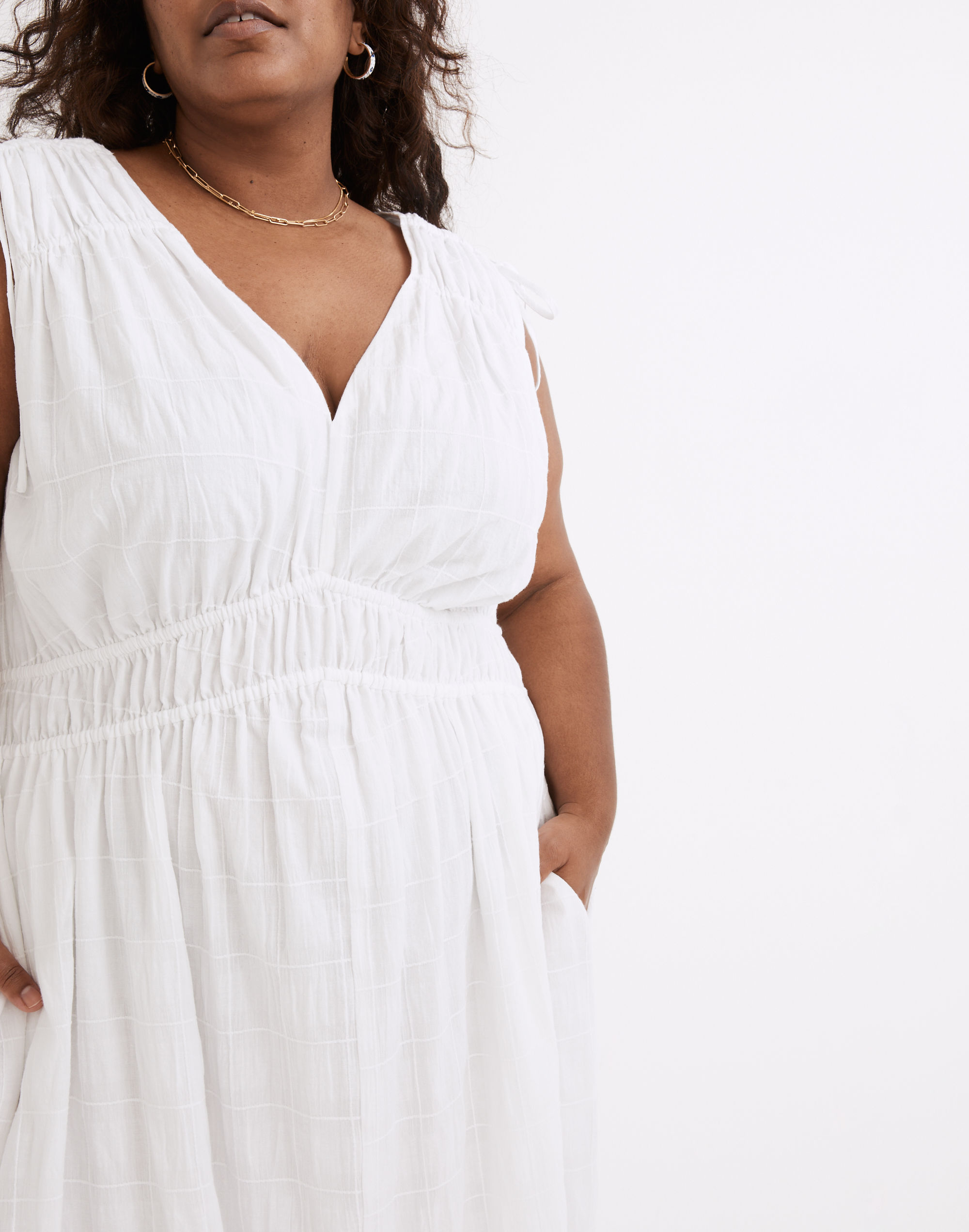 Plus Sophia Smocked Midi Dress in Windowpane