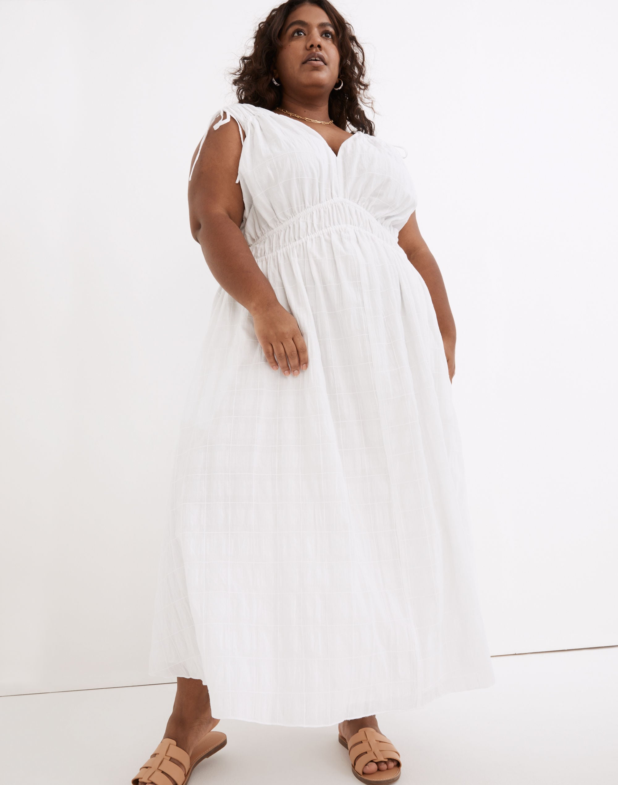 Plus Sophia Smocked Midi Dress in Windowpane