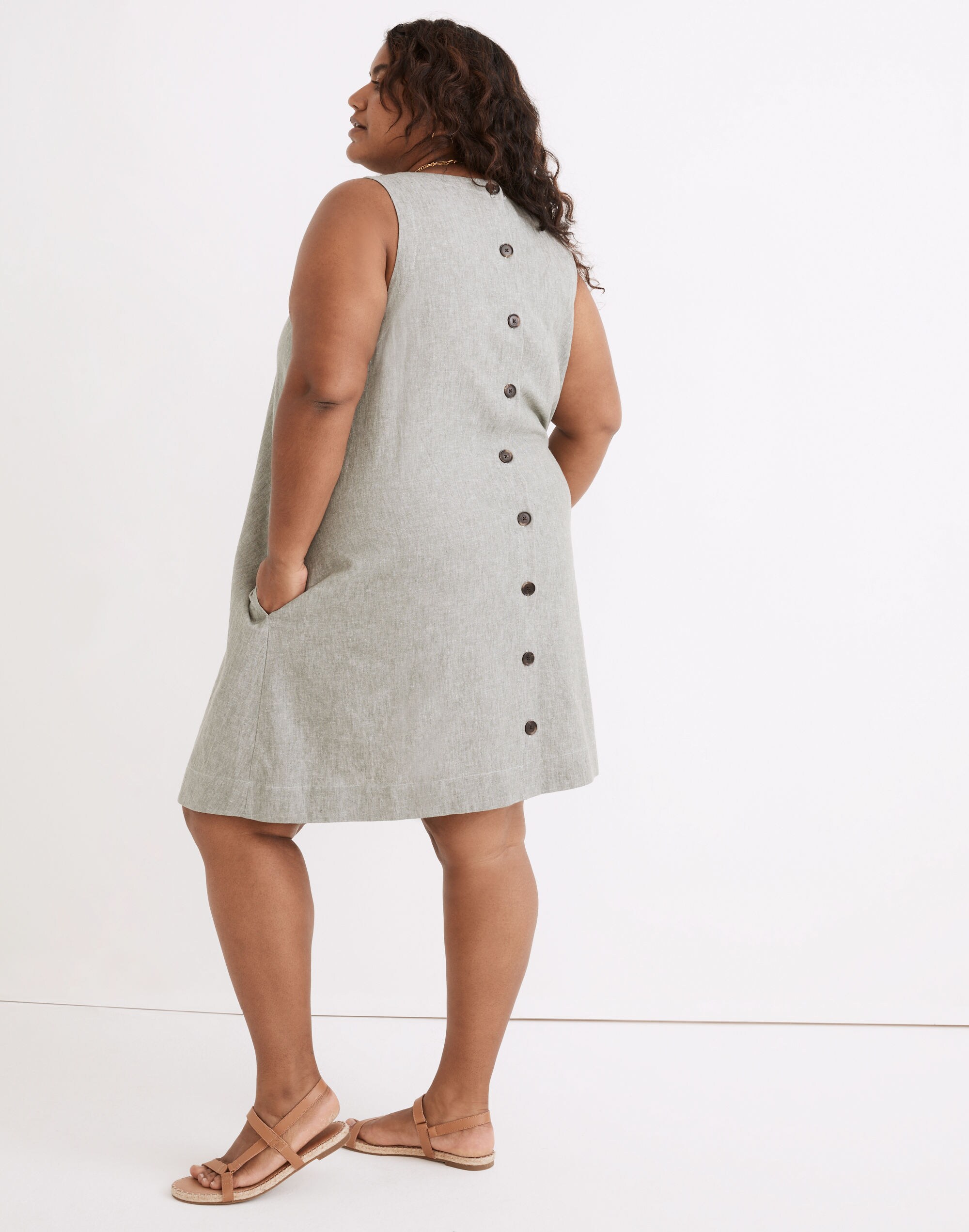 Plus Linen-Cotton Tank Mini Dress