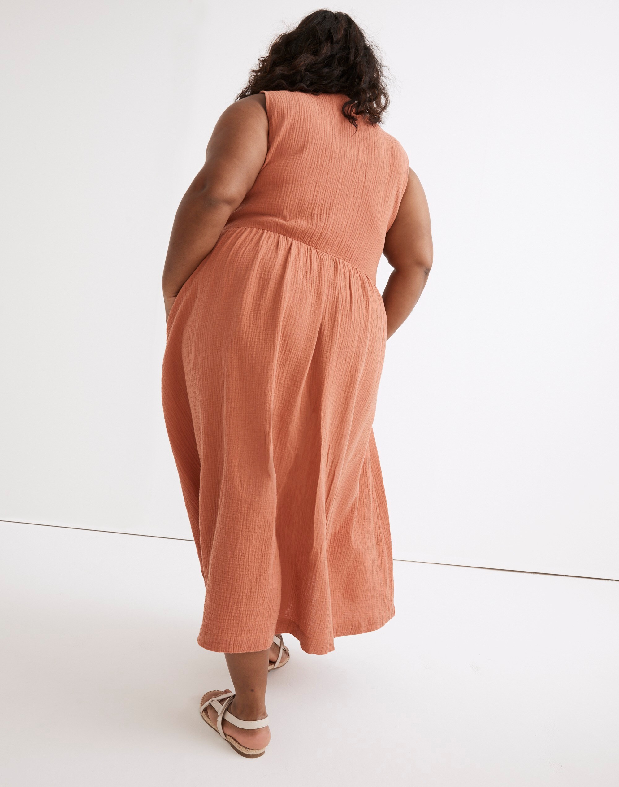 Plus Lightspun Button-Front Tank Midi Dress