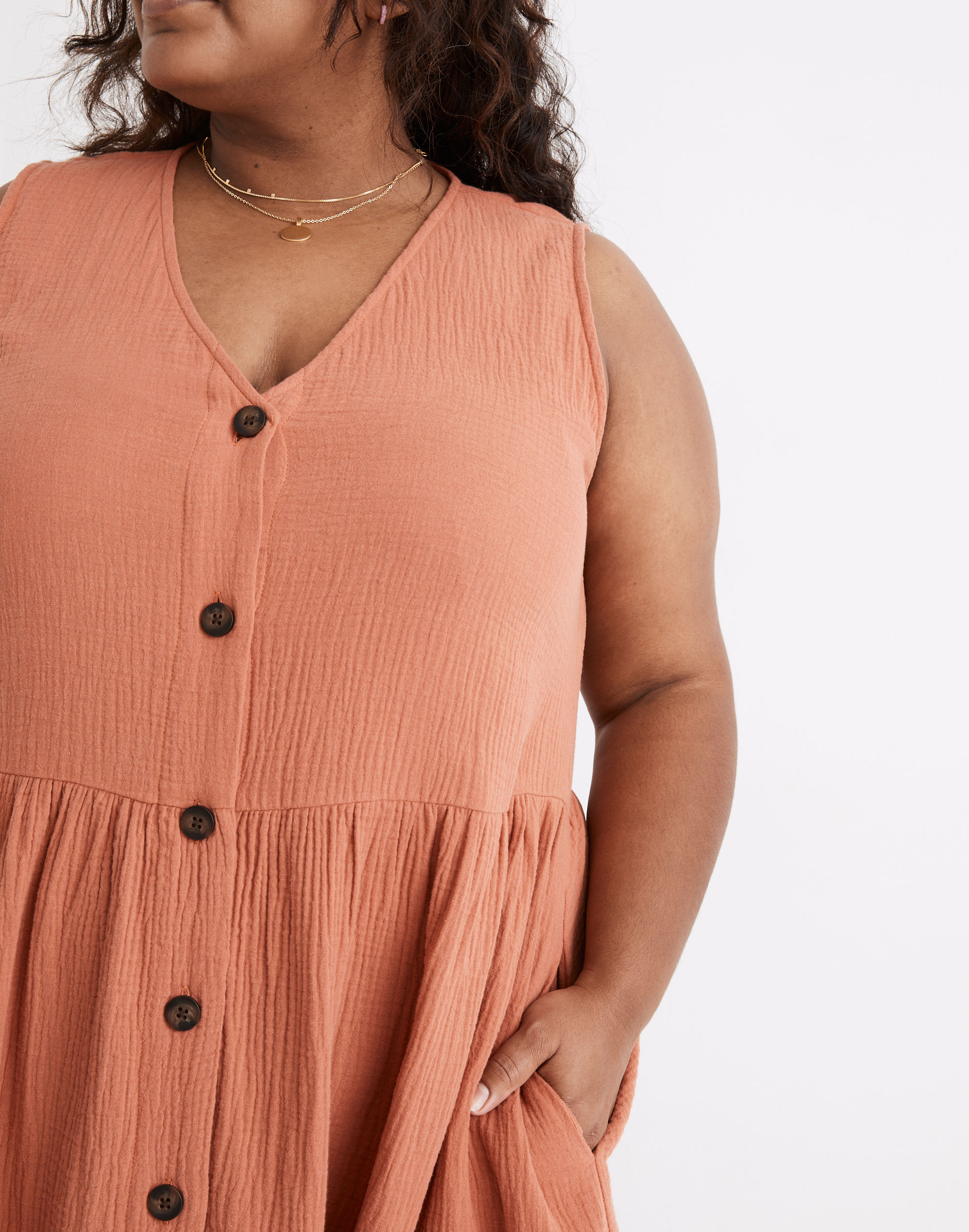 Plus Lightspun Button-Front Tank Midi Dress