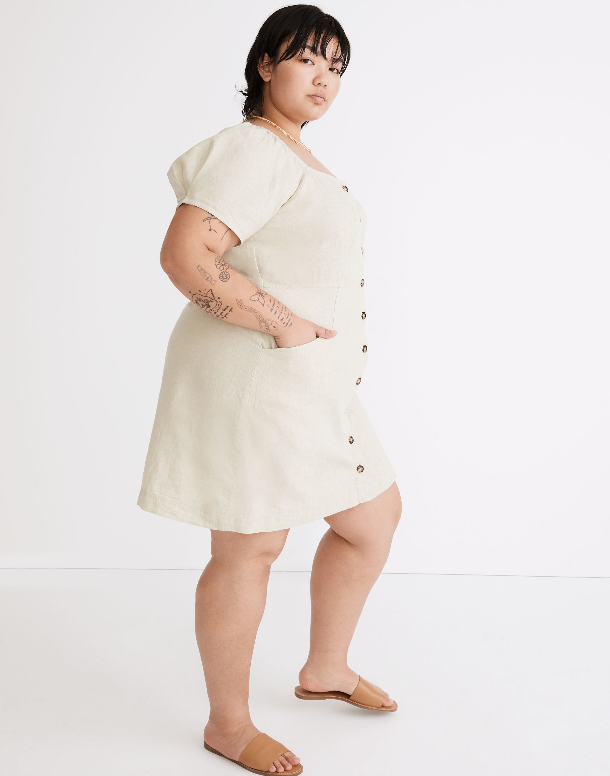 Plus Linen-Cotton Puff-Sleeve Mini Dress | Madewell
