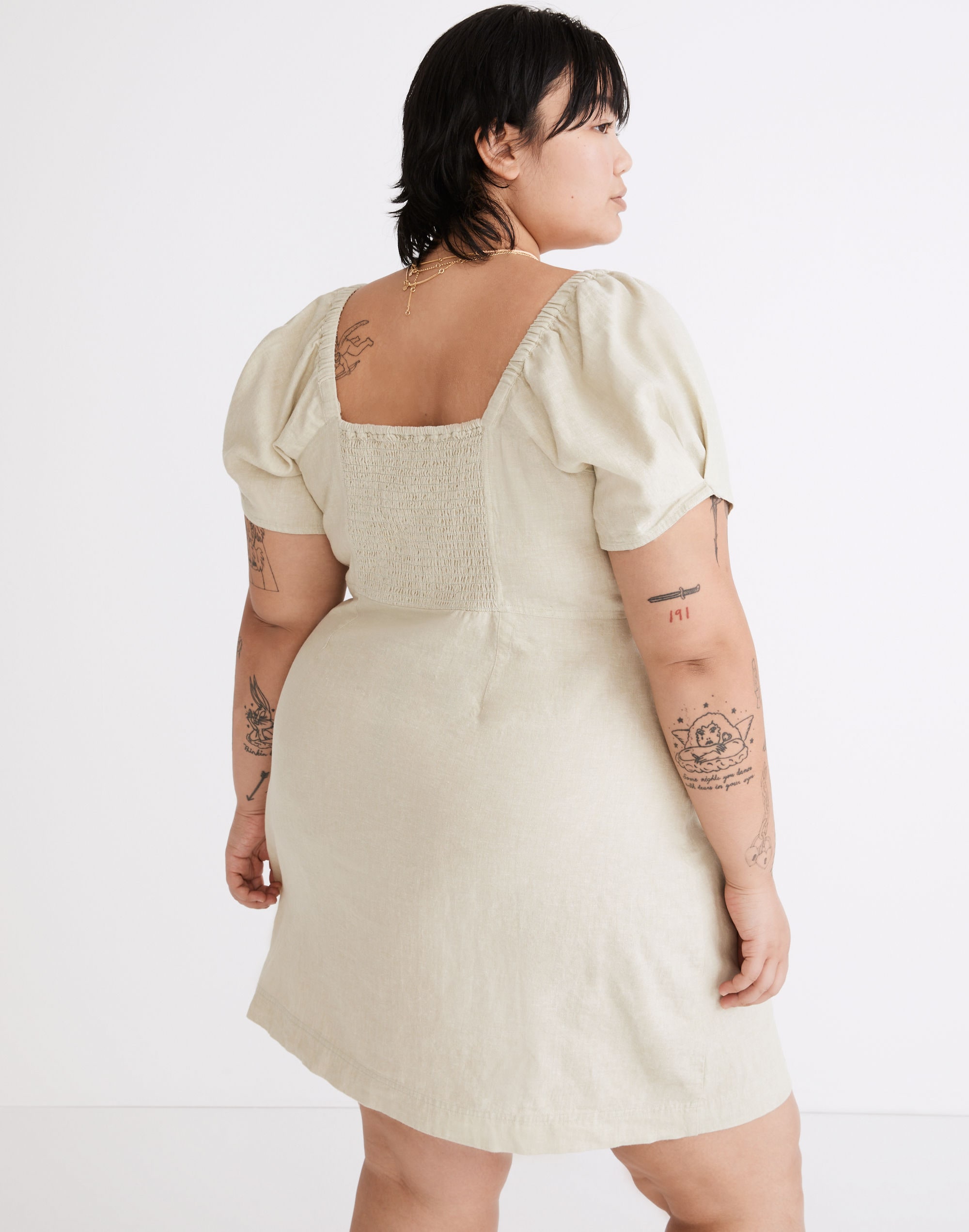 Plus Linen-Cotton Puff-Sleeve Mini Dress | Madewell