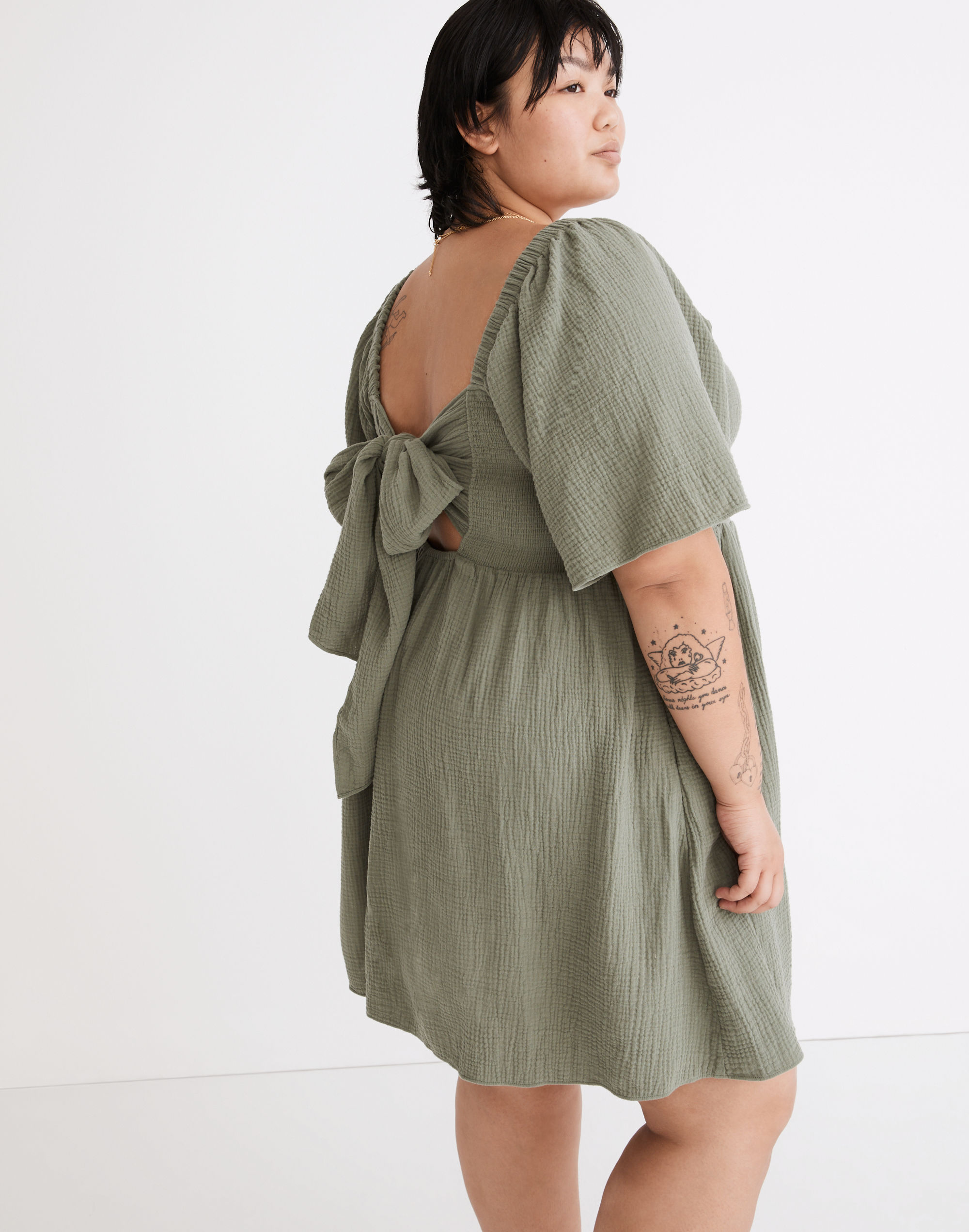 Plus Lightspun Lucie Smocked Tie-Back Mini Dress