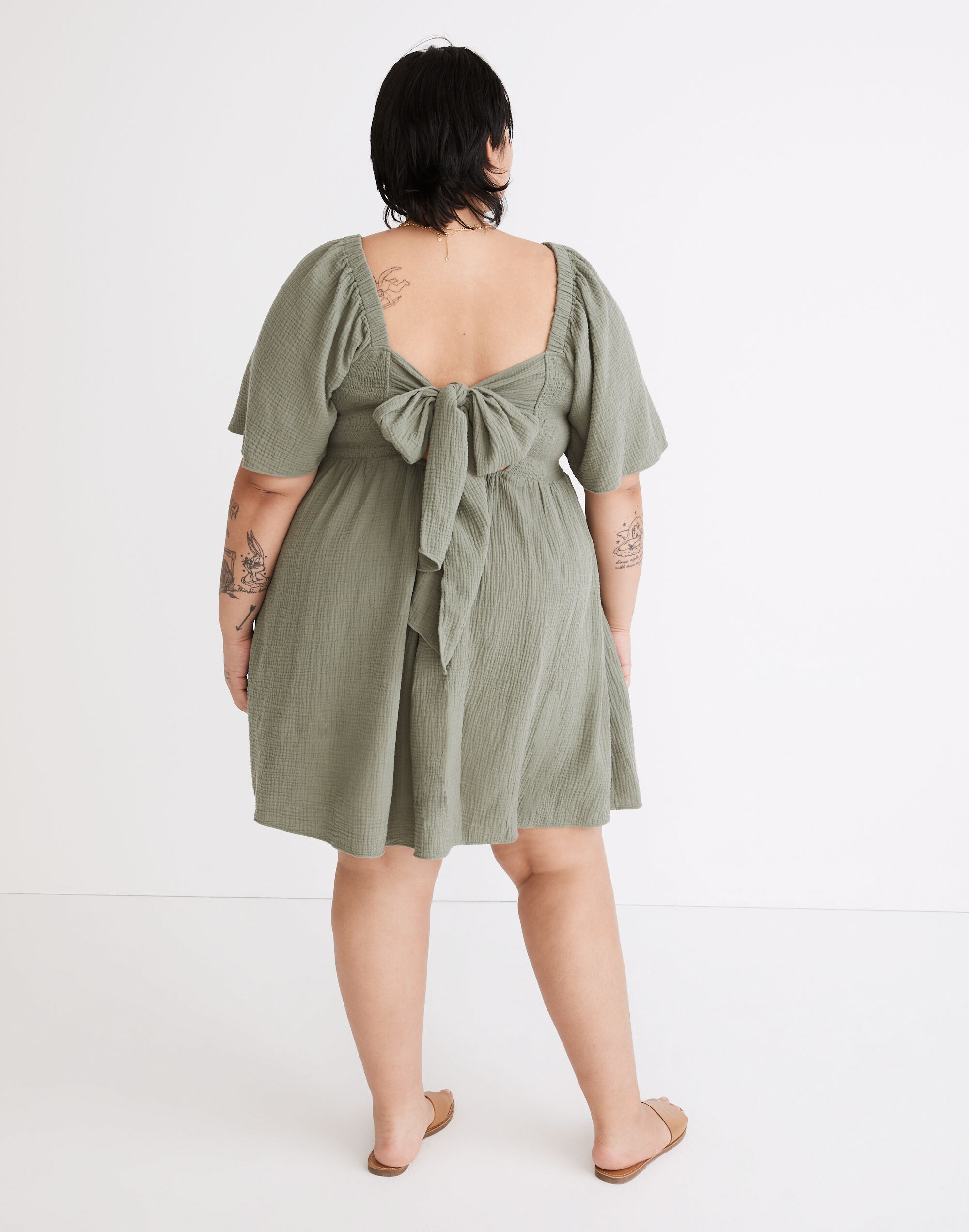 Plus Lightspun Lucie Smocked Tie-Back Mini Dress