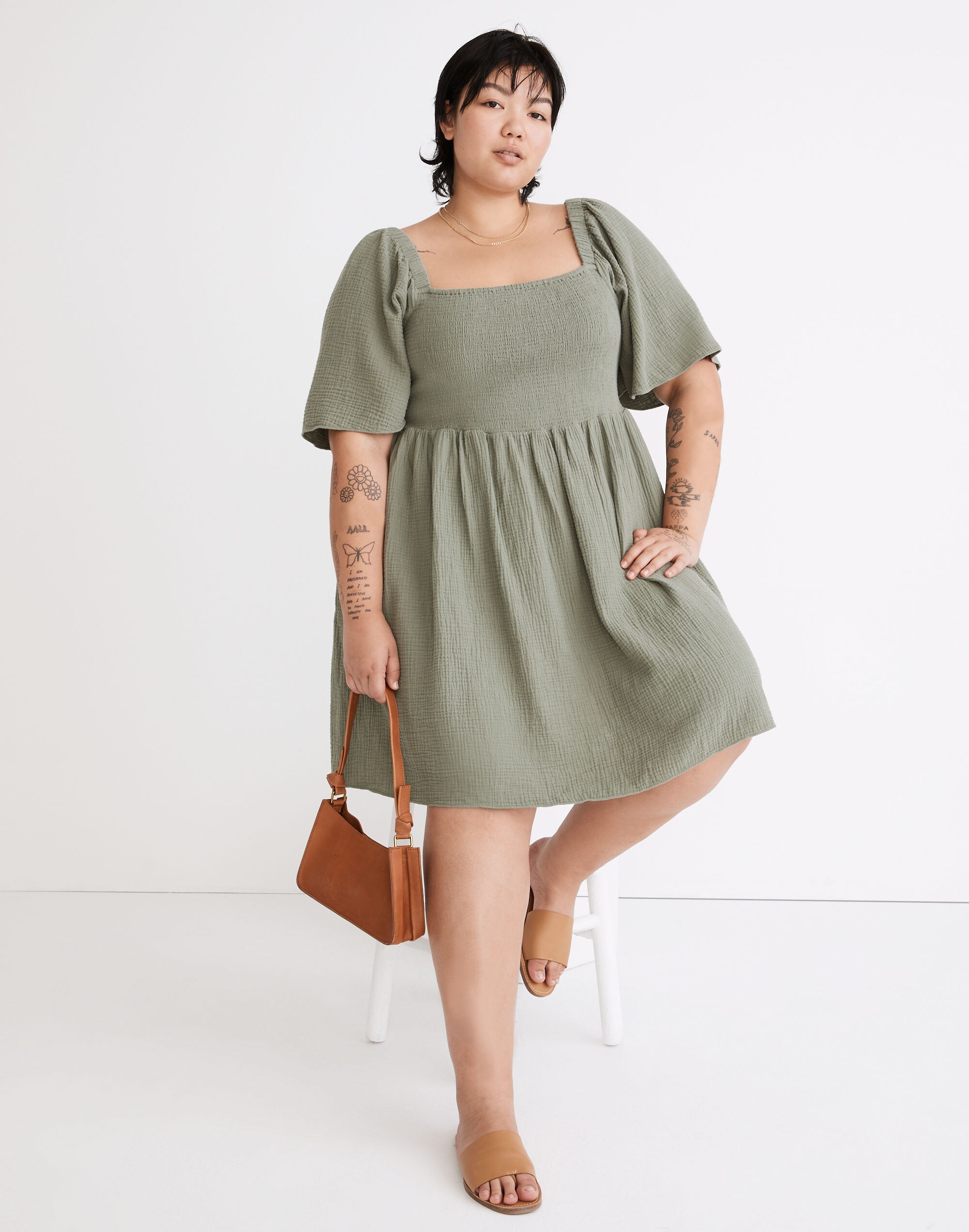 Plus Lightspun Lucie Smocked Tie-Back Mini Dress