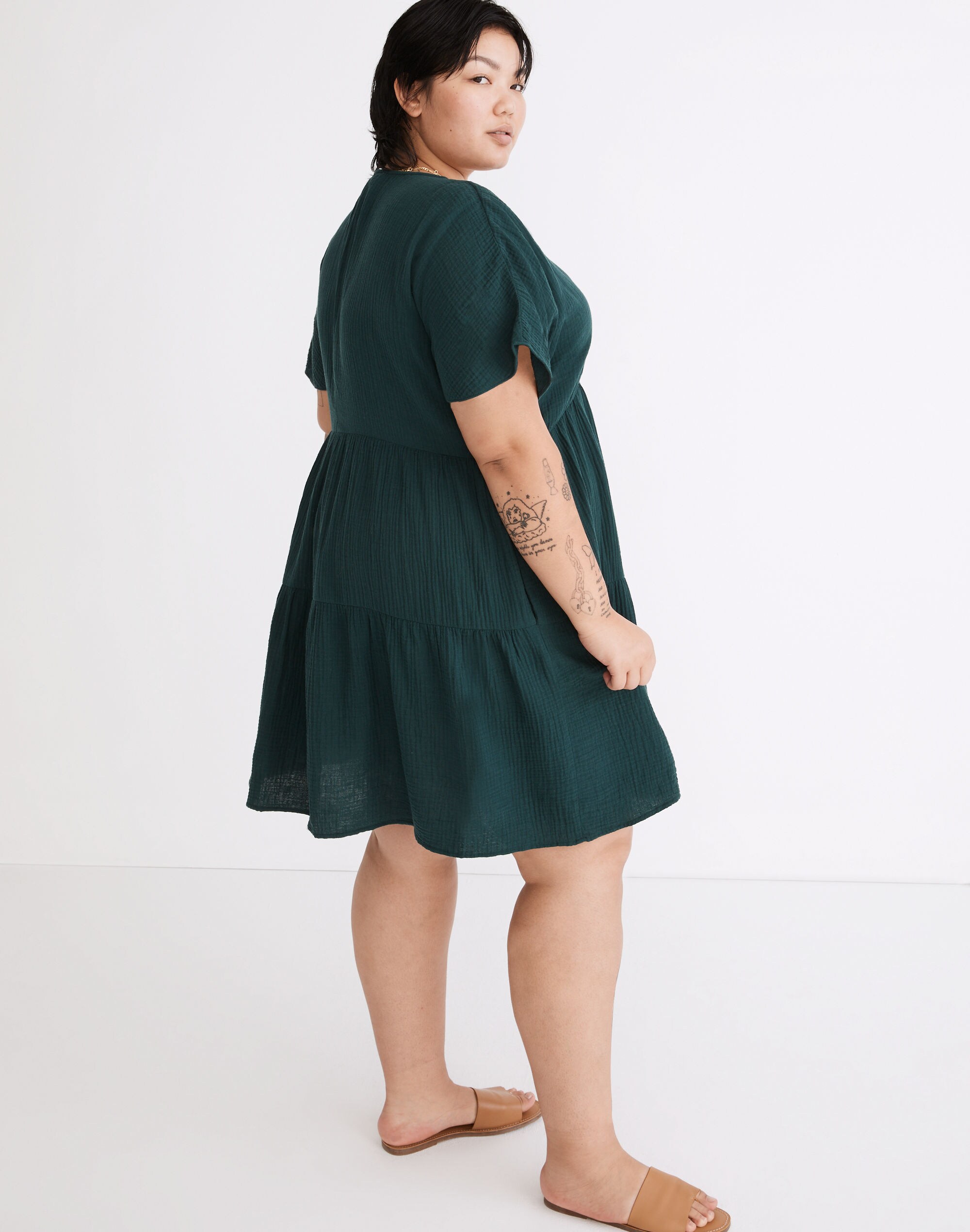 Plus Lightspun Popover Tiered Mini Dress