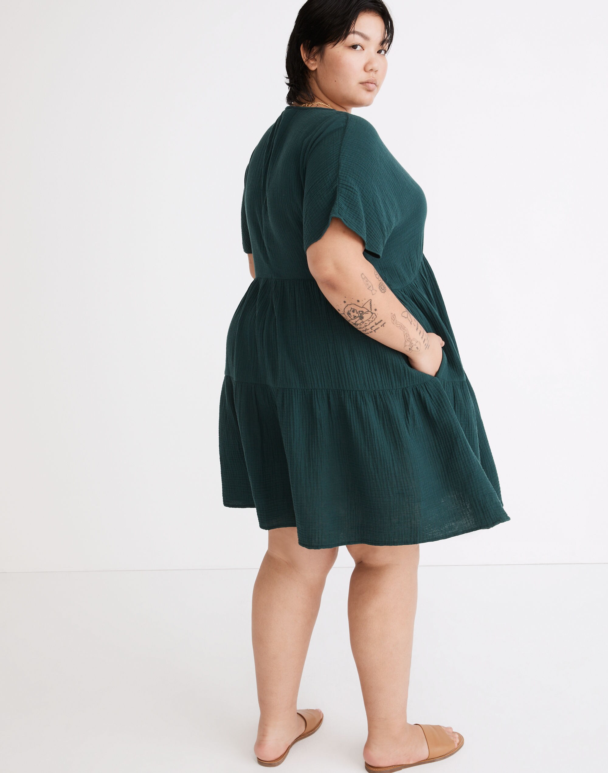 Plus Lightspun Popover Tiered Mini Dress