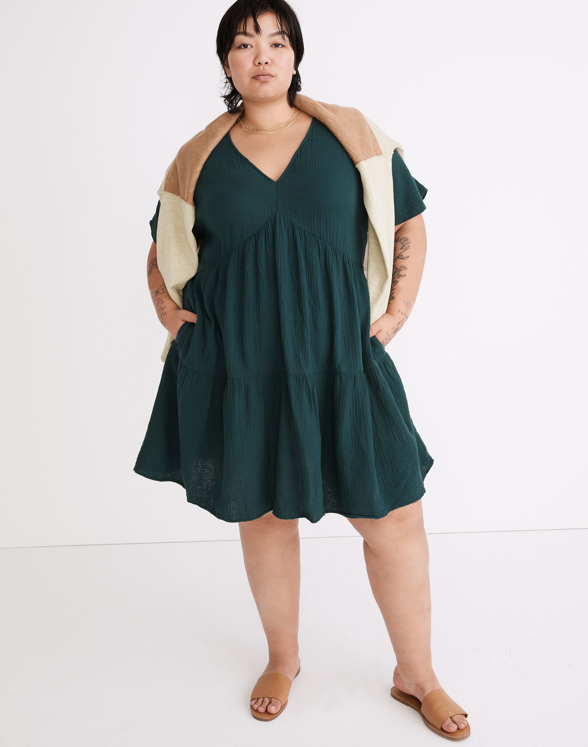 Plus Lightspun Popover Tiered Mini Dress