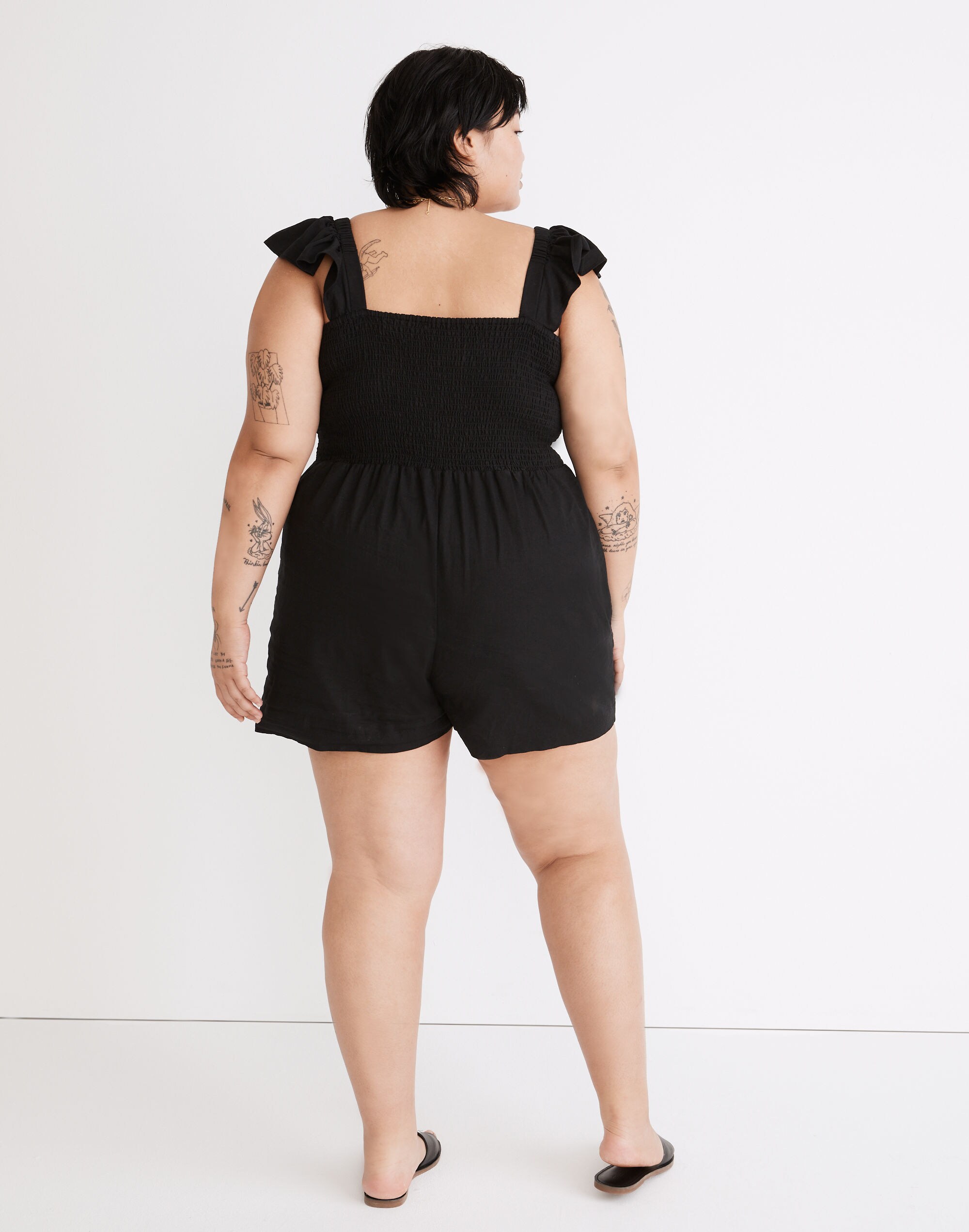 Plus Linen-Blend Lucie Smocked Romper