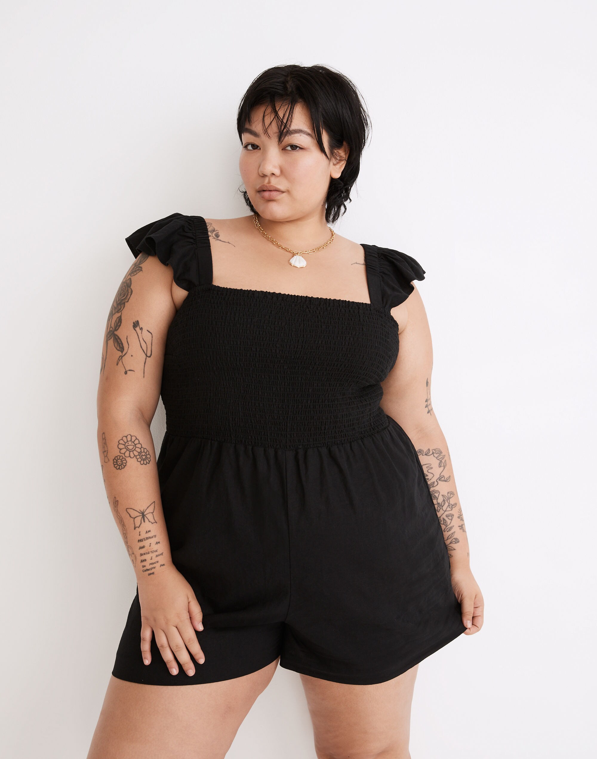 Plus Linen-Blend Lucie Smocked Romper