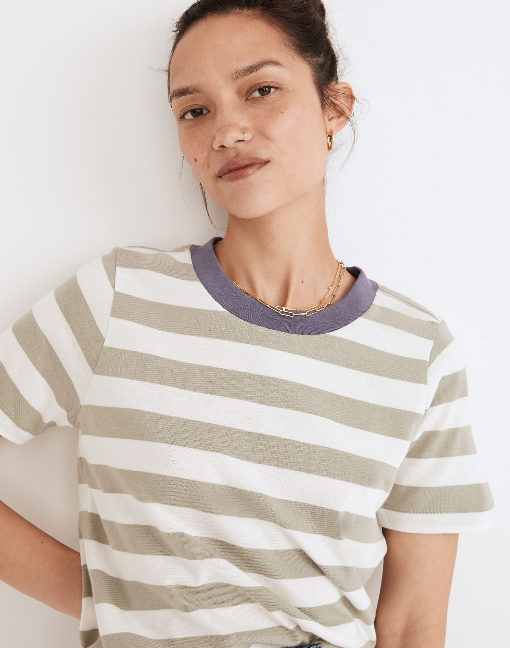 Supima&reg; Cotton Essential Ringer Tee in Johnson Stripe