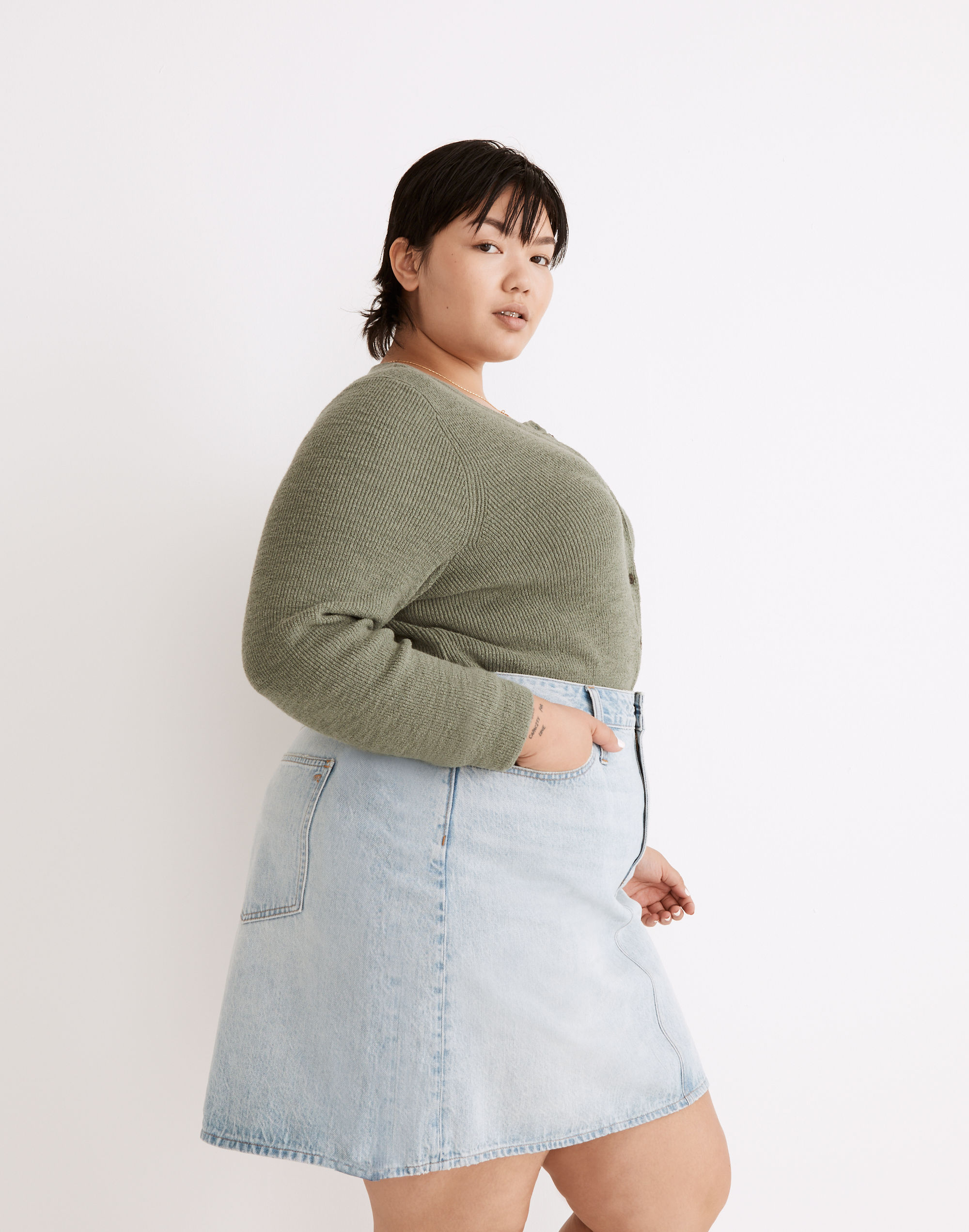 Plus Denim High-Waist Straight Mini Skirt in Fitzgerald Wash