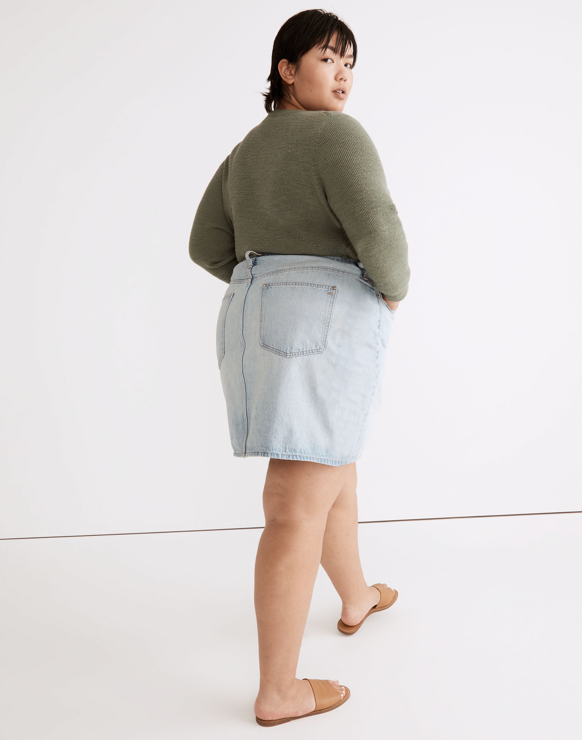 Plus Denim High-Waist Straight Mini Skirt in Fitzgerald Wash