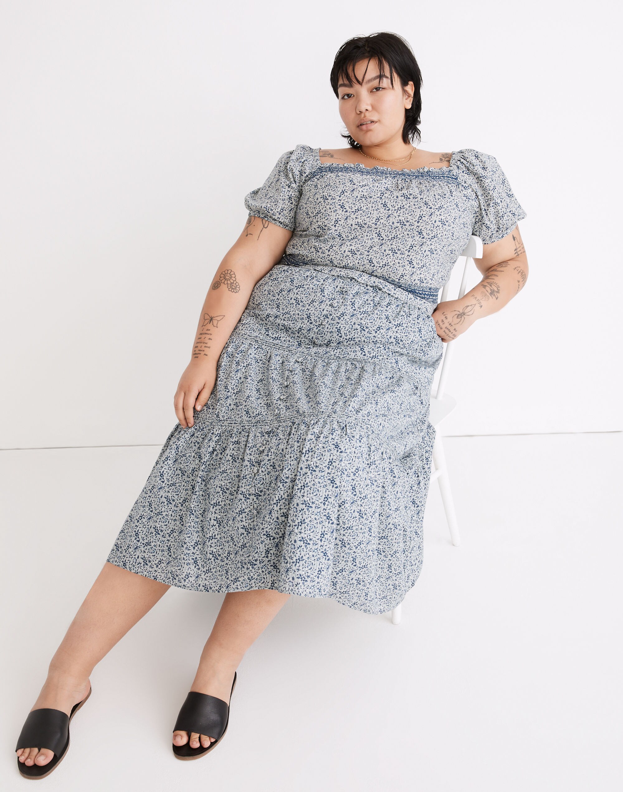 Plus Button-Front Tiered Maxi Skirt in Florentine Floral