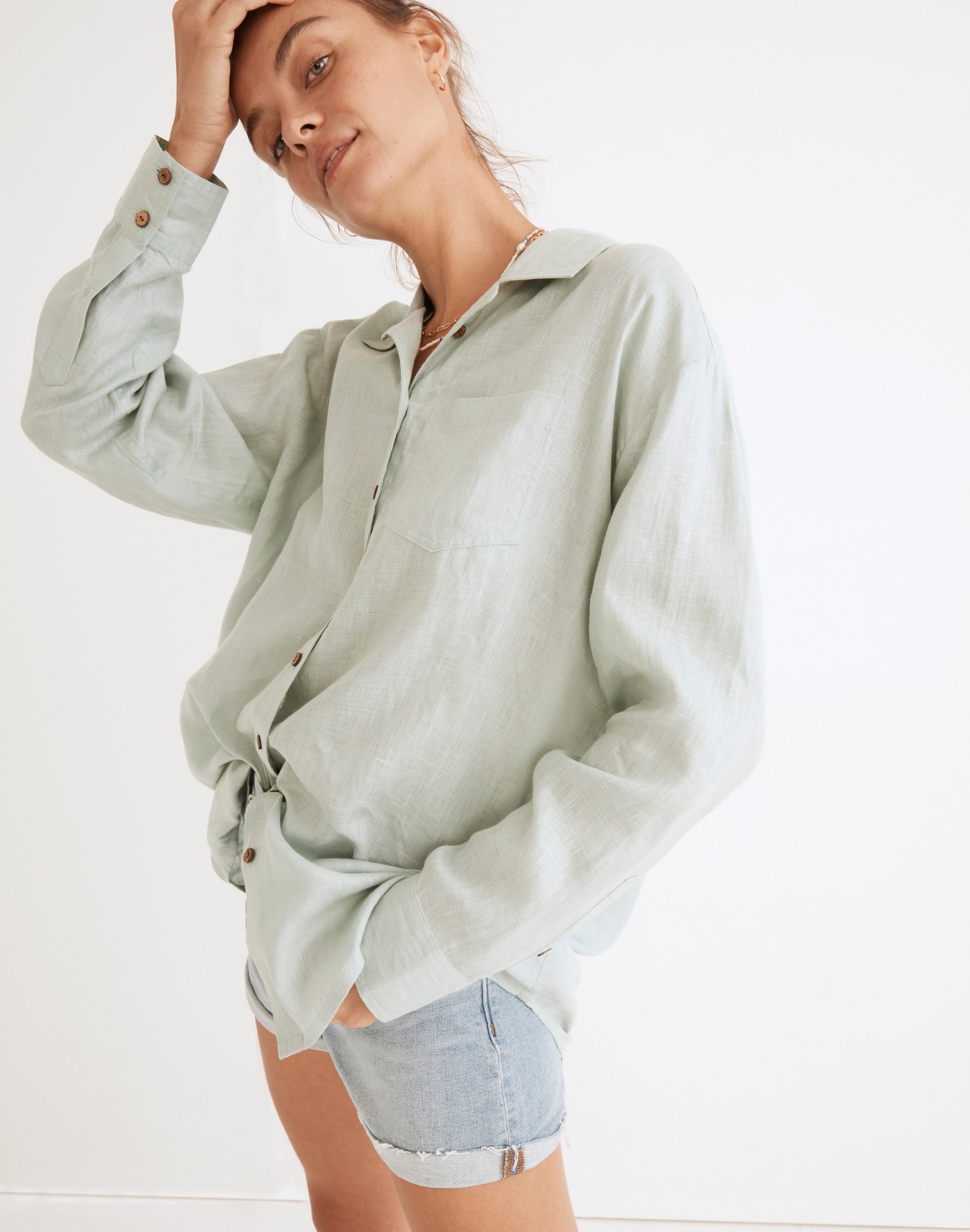 Madewell x Solid &amp; Striped&reg; Linen Cover-Up Oxford Tunic in Cloud Blue