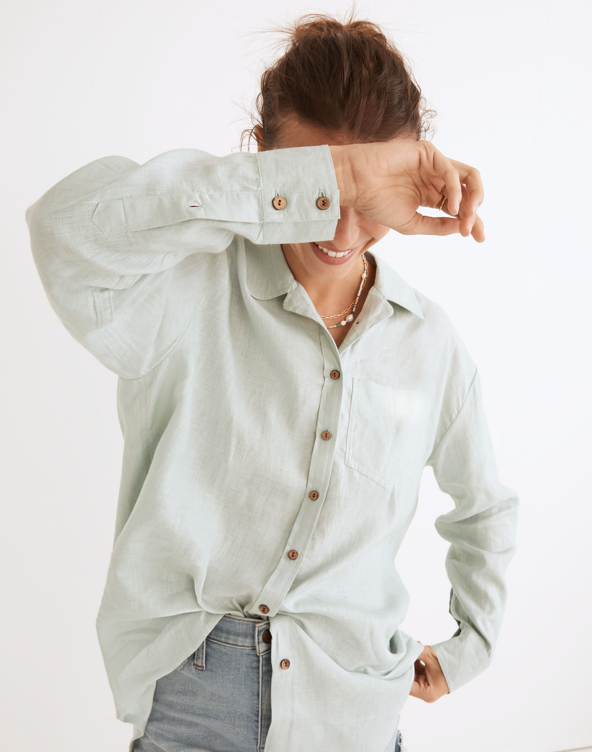 Madewell x Solid &amp; Striped&reg; Linen Cover-Up Oxford Tunic in Cloud Blue