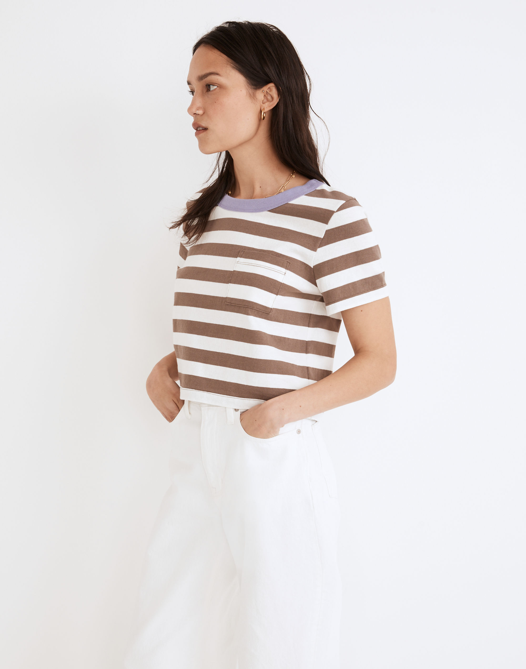 Organic Cotton Supercrop Pocket Tee in Stripe