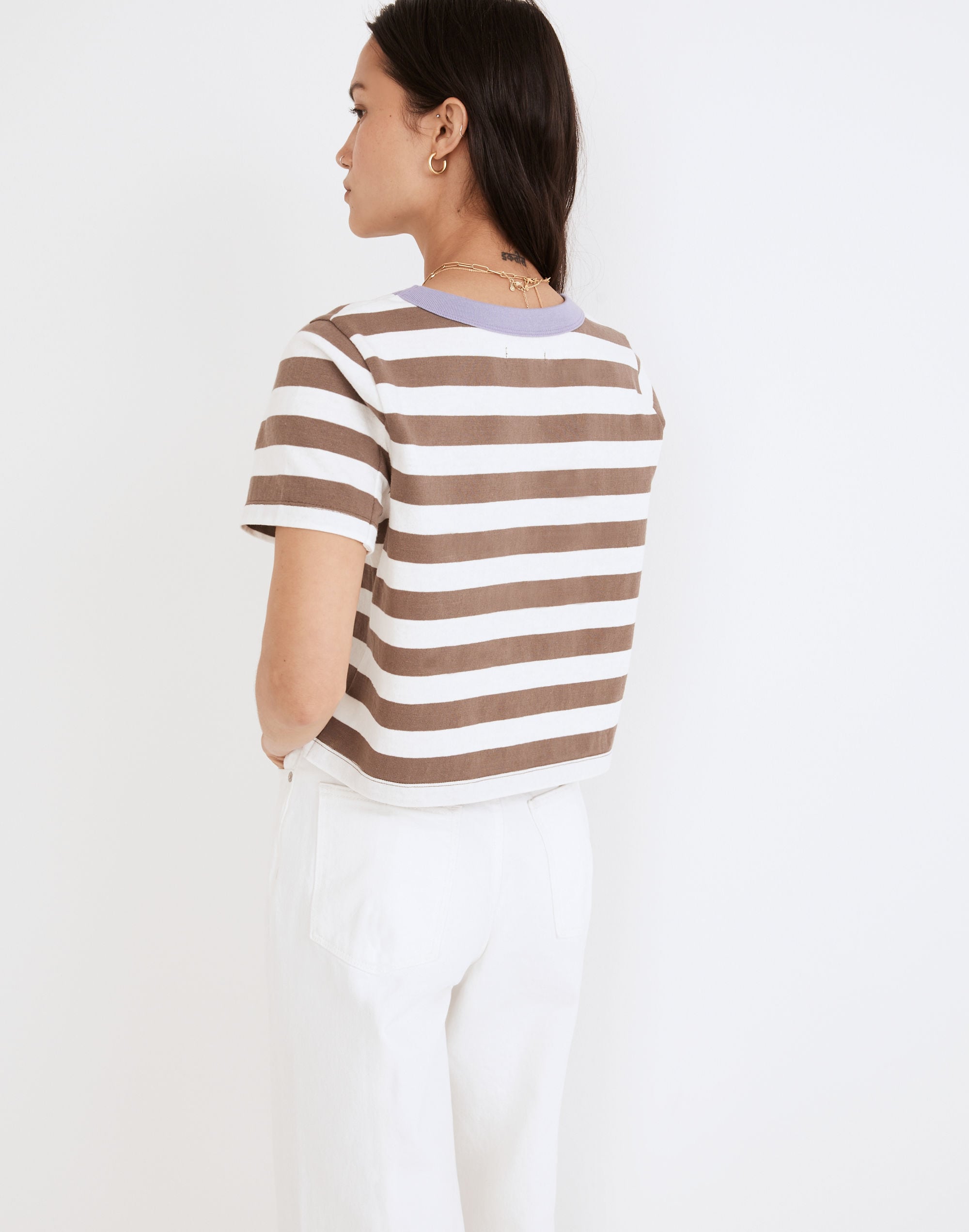Organic Cotton Supercrop Pocket Tee in Stripe