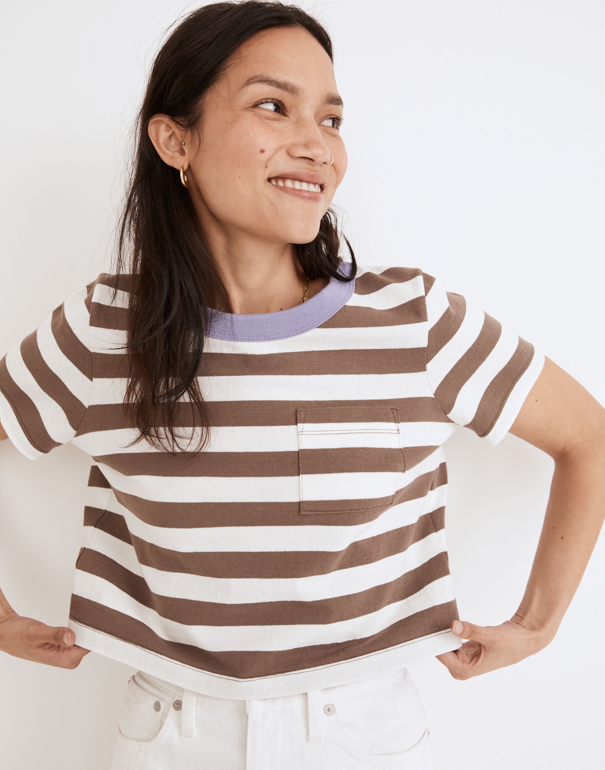 Organic Cotton Supercrop Pocket Tee in Stripe