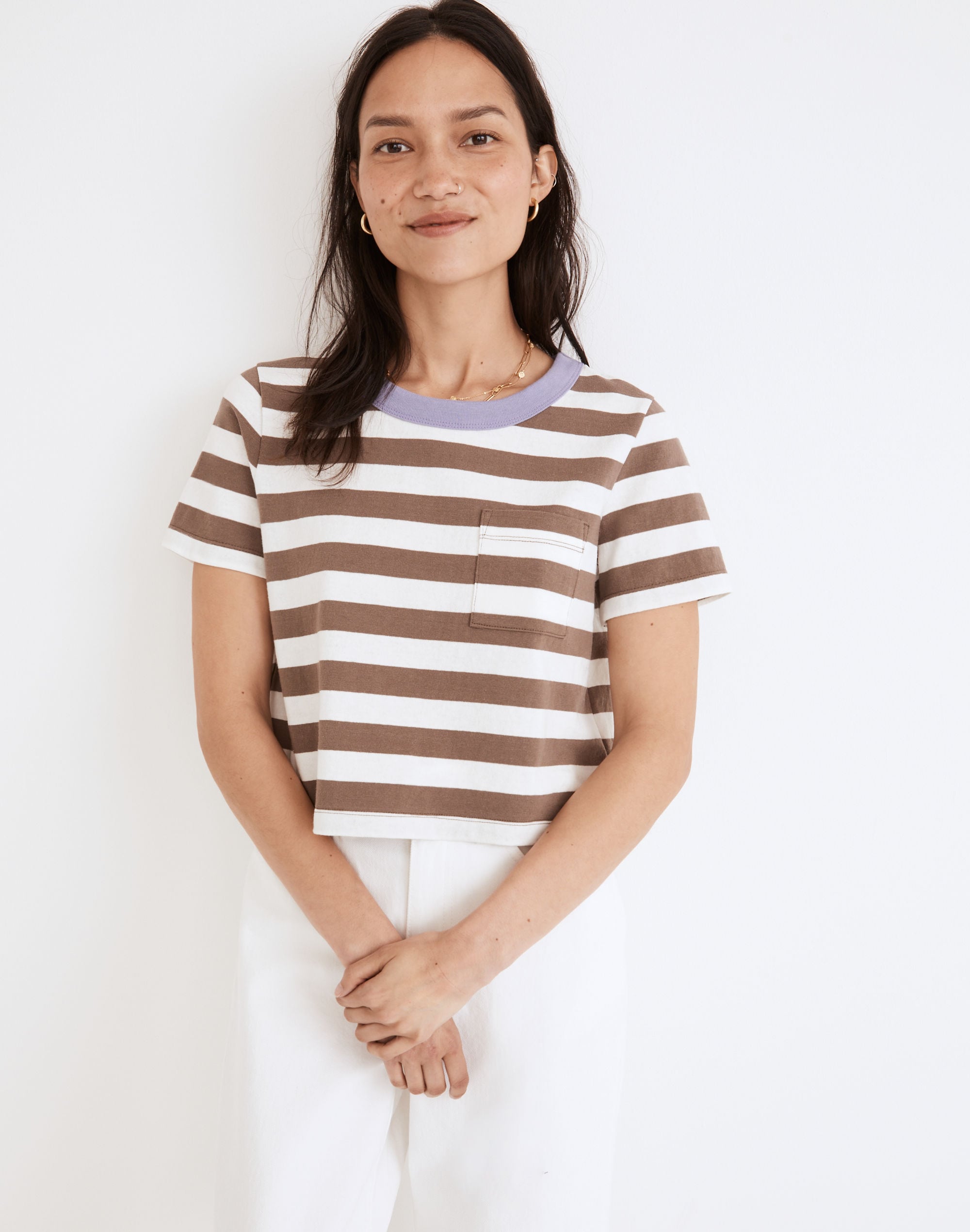 organic cotton supercrop pocket tee in stripe
