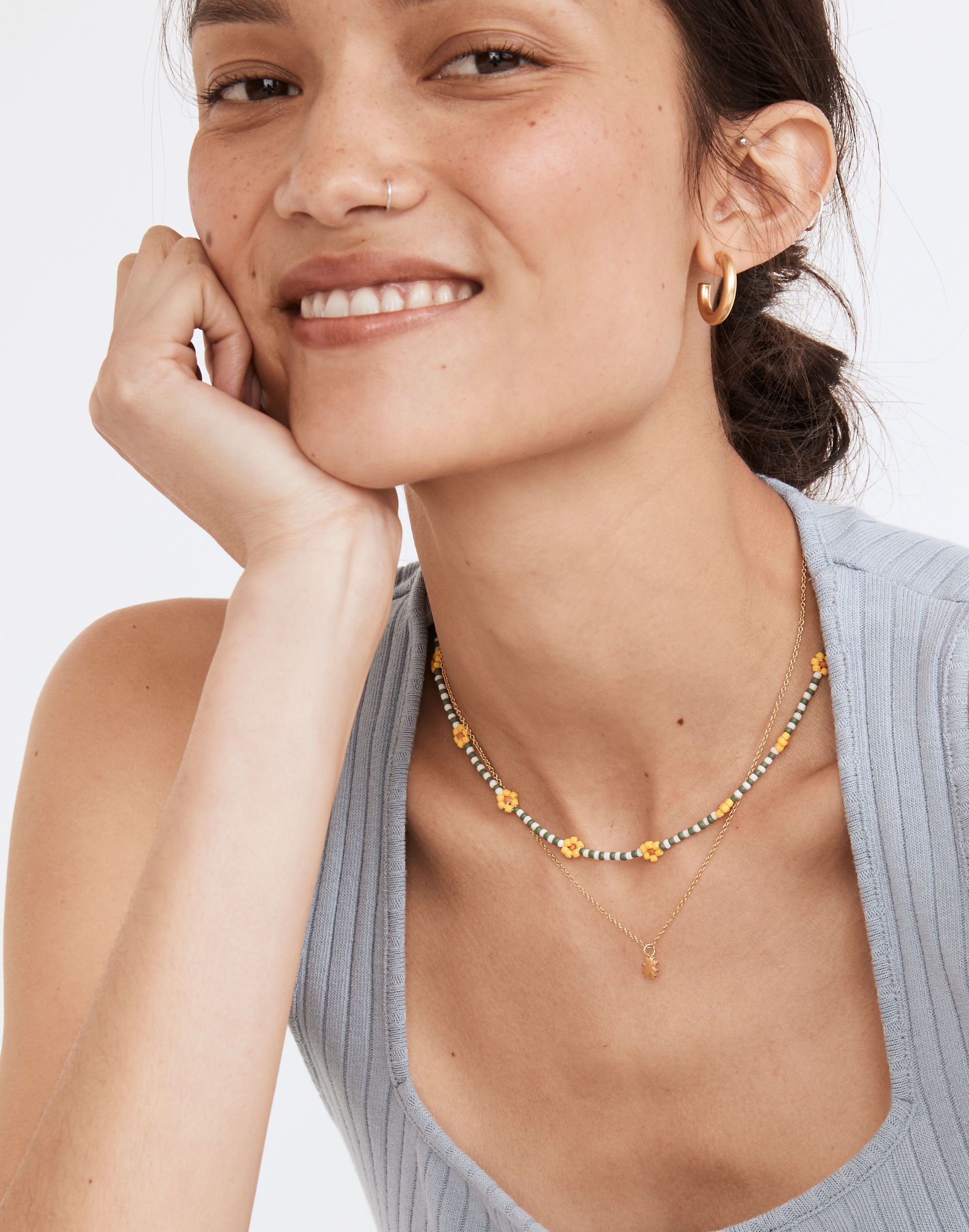 Striped Seed Bead Daisy Choker Necklace