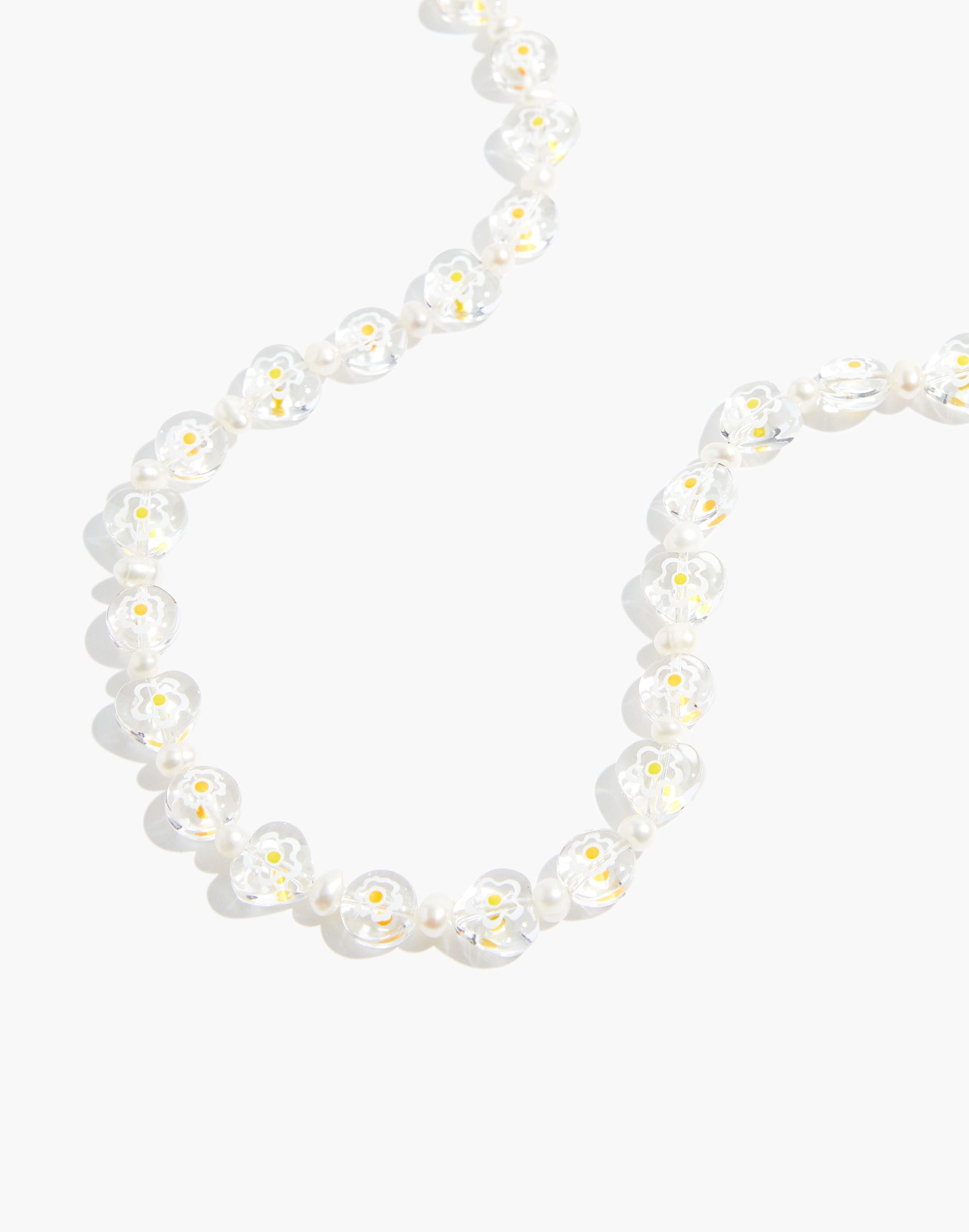 Daisy-Printed Glass Beaded Choker Necklace