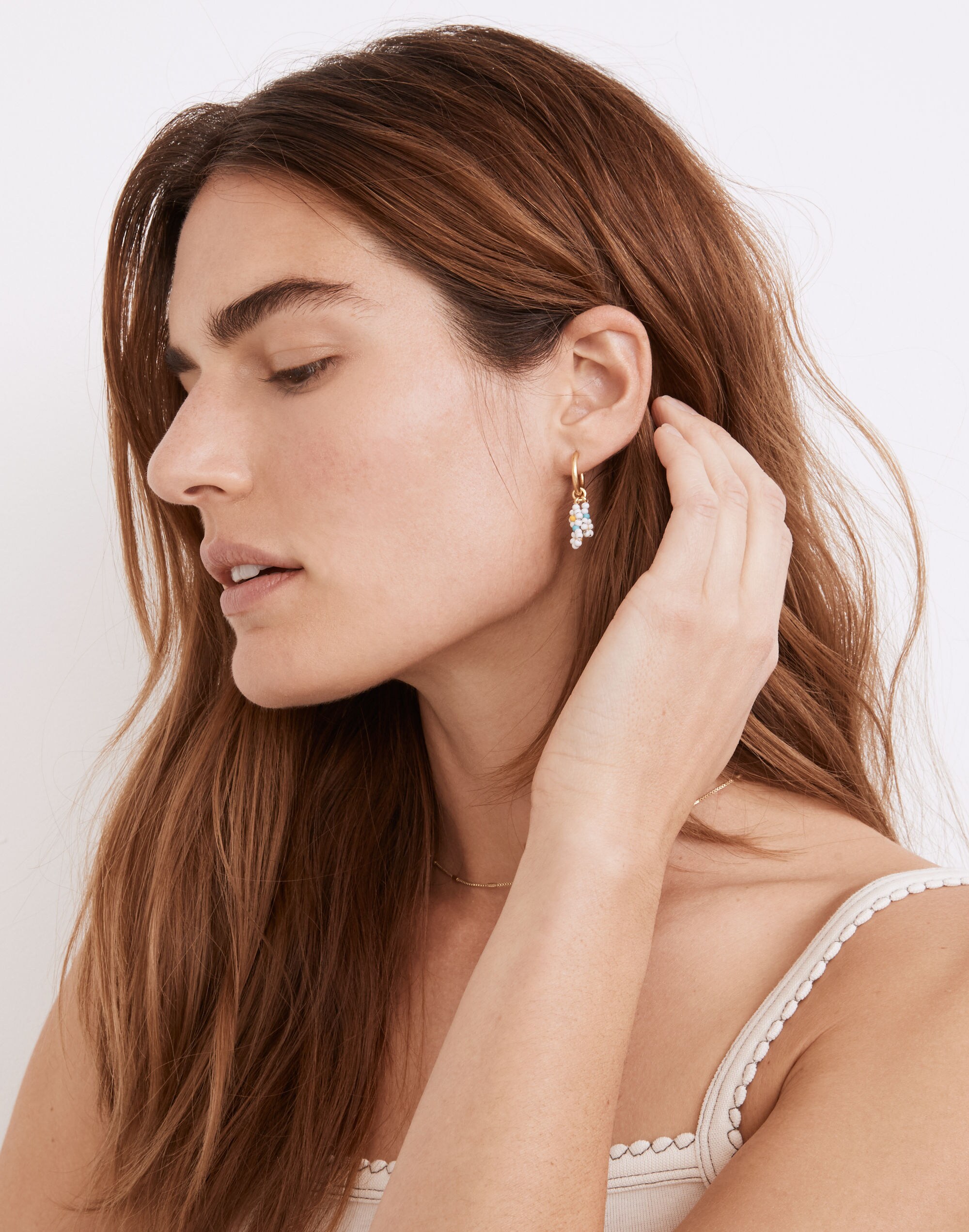 Seed Bead Daisy Huggie Hoop Earrings