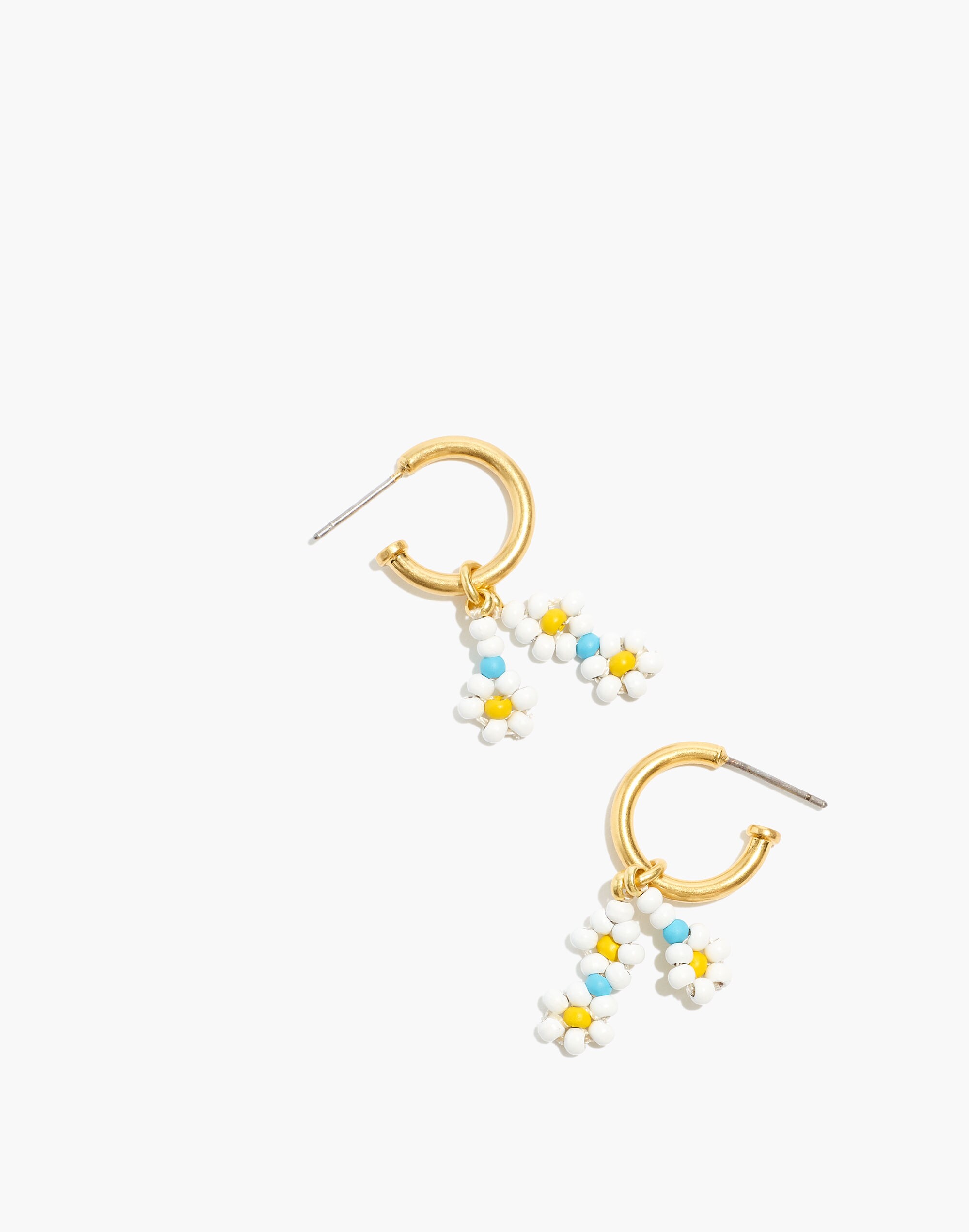 Seed Bead Daisy Huggie Hoop Earrings