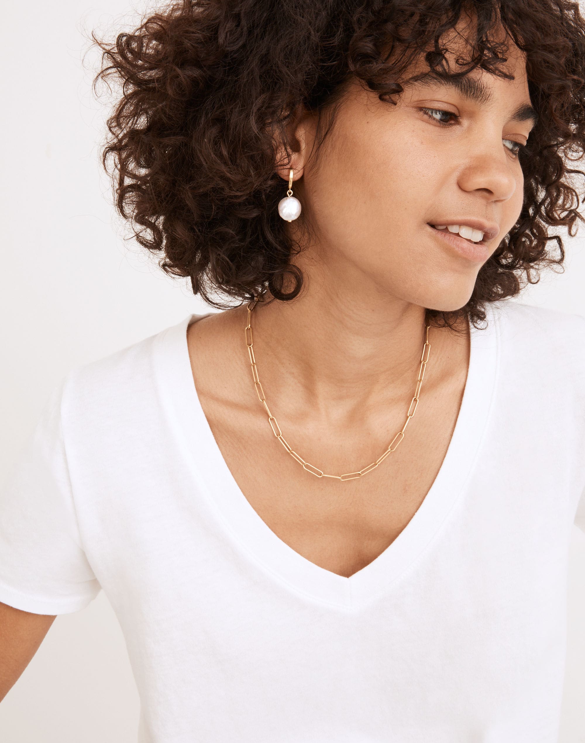 Freshwater Coin Pearl Huggie Hoop Earrings