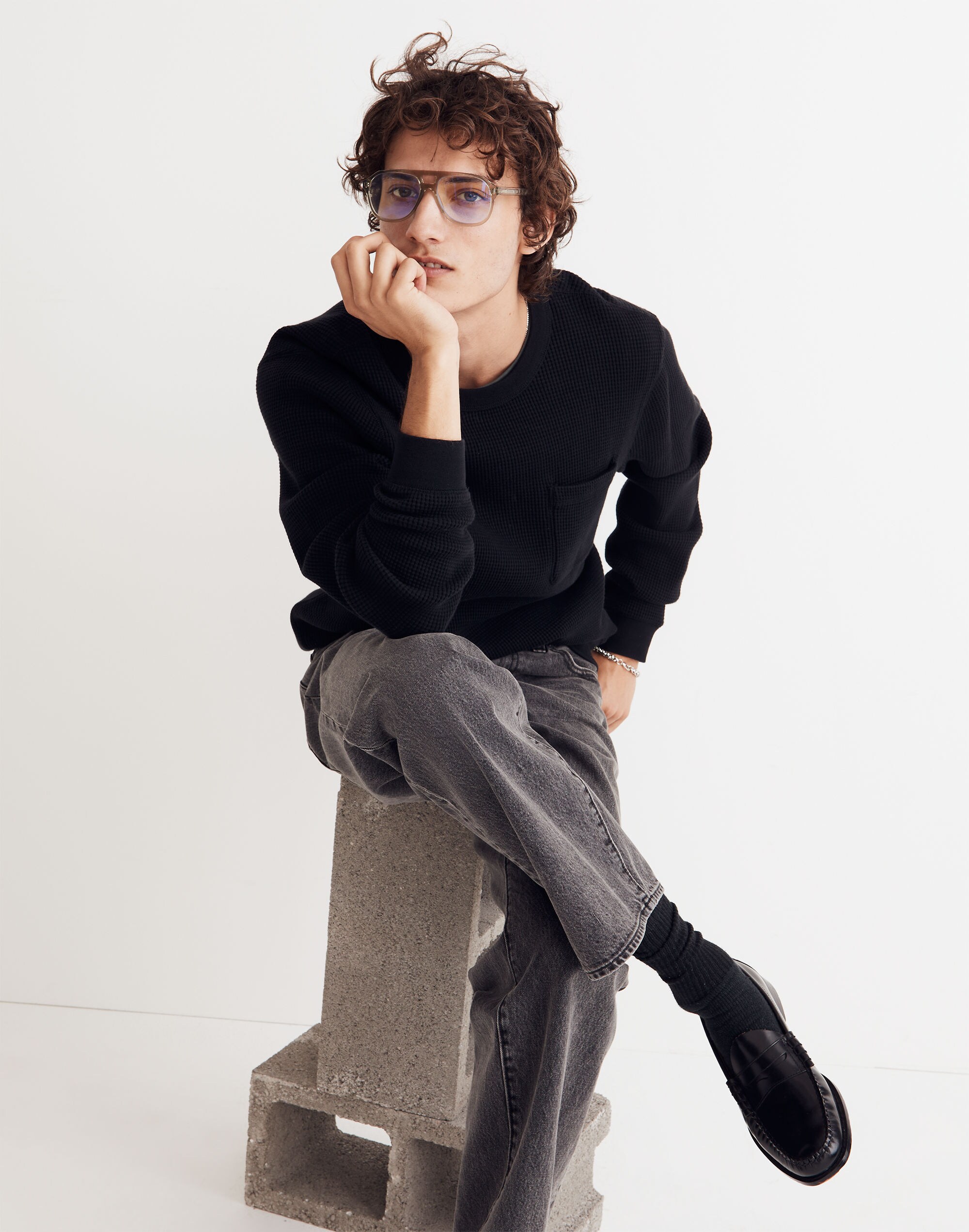 Waffle-Knit Sweatshirt