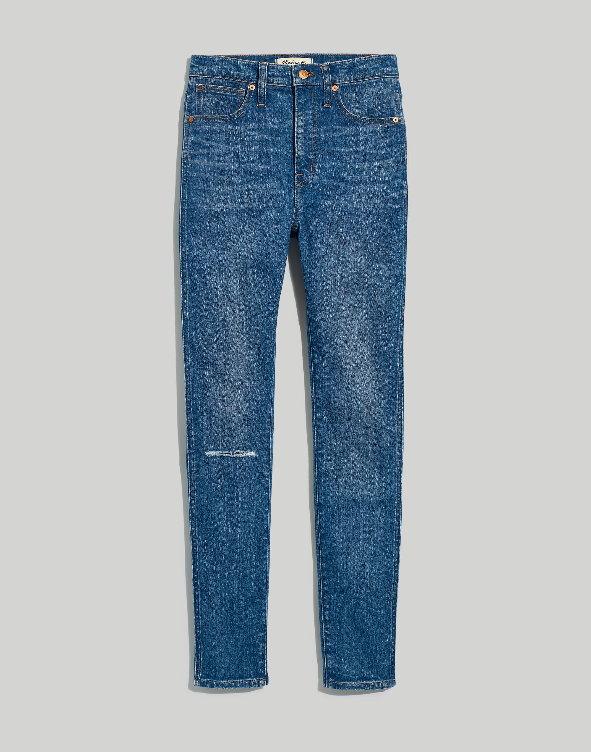 10" High-Rise Skinny Jeans in Foregate Wash: Knee-Rip Edition