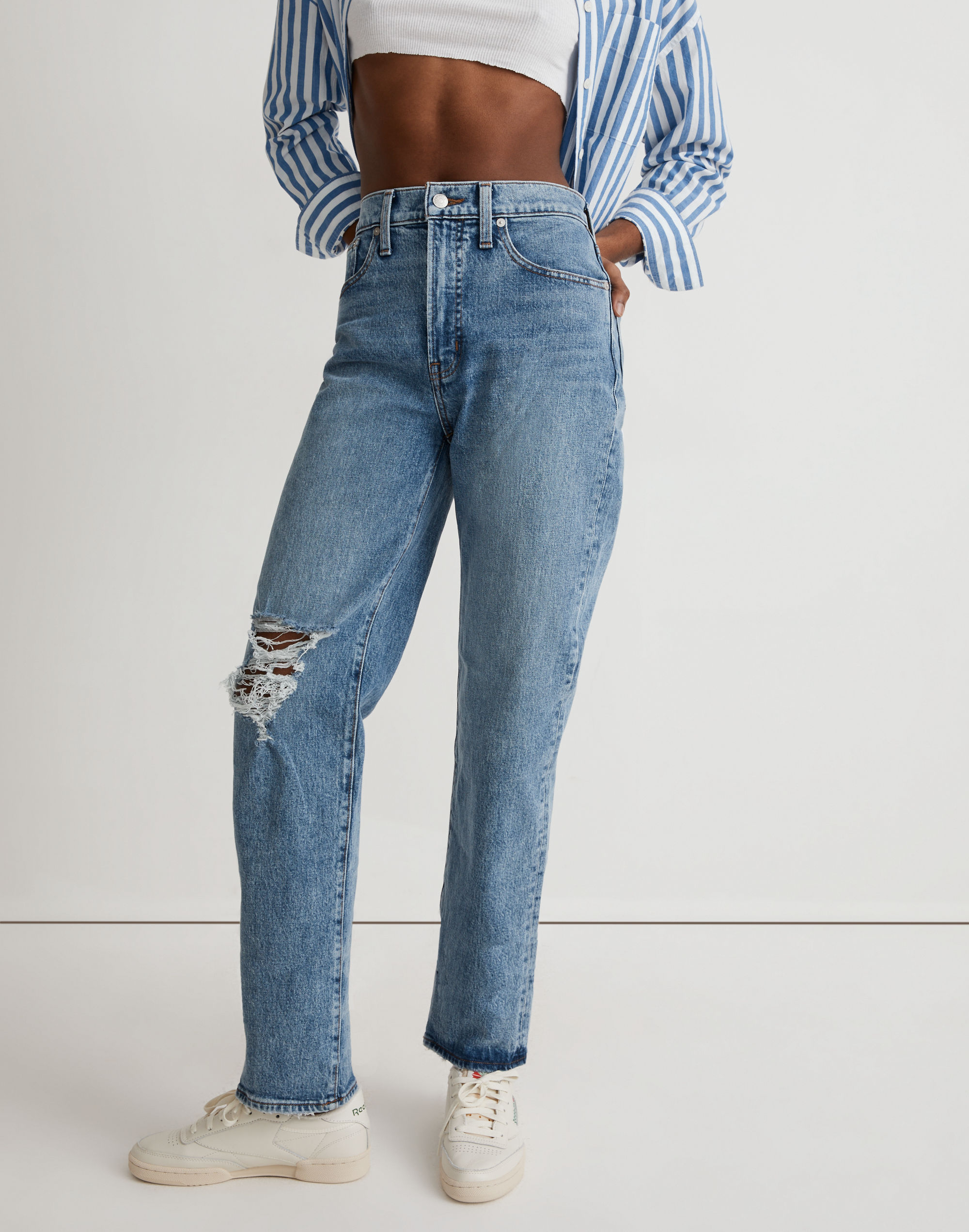 The Perfect Vintage Straight Jean in Kingsbury Wash: Knee-Rip Edition