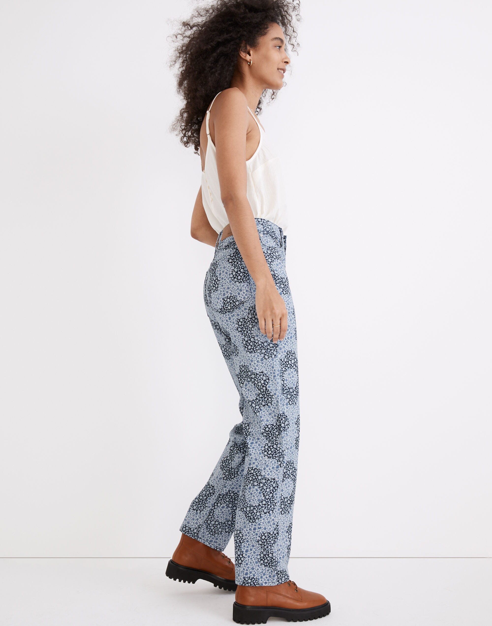 Baggy Straight Jeans in Quilted Floral