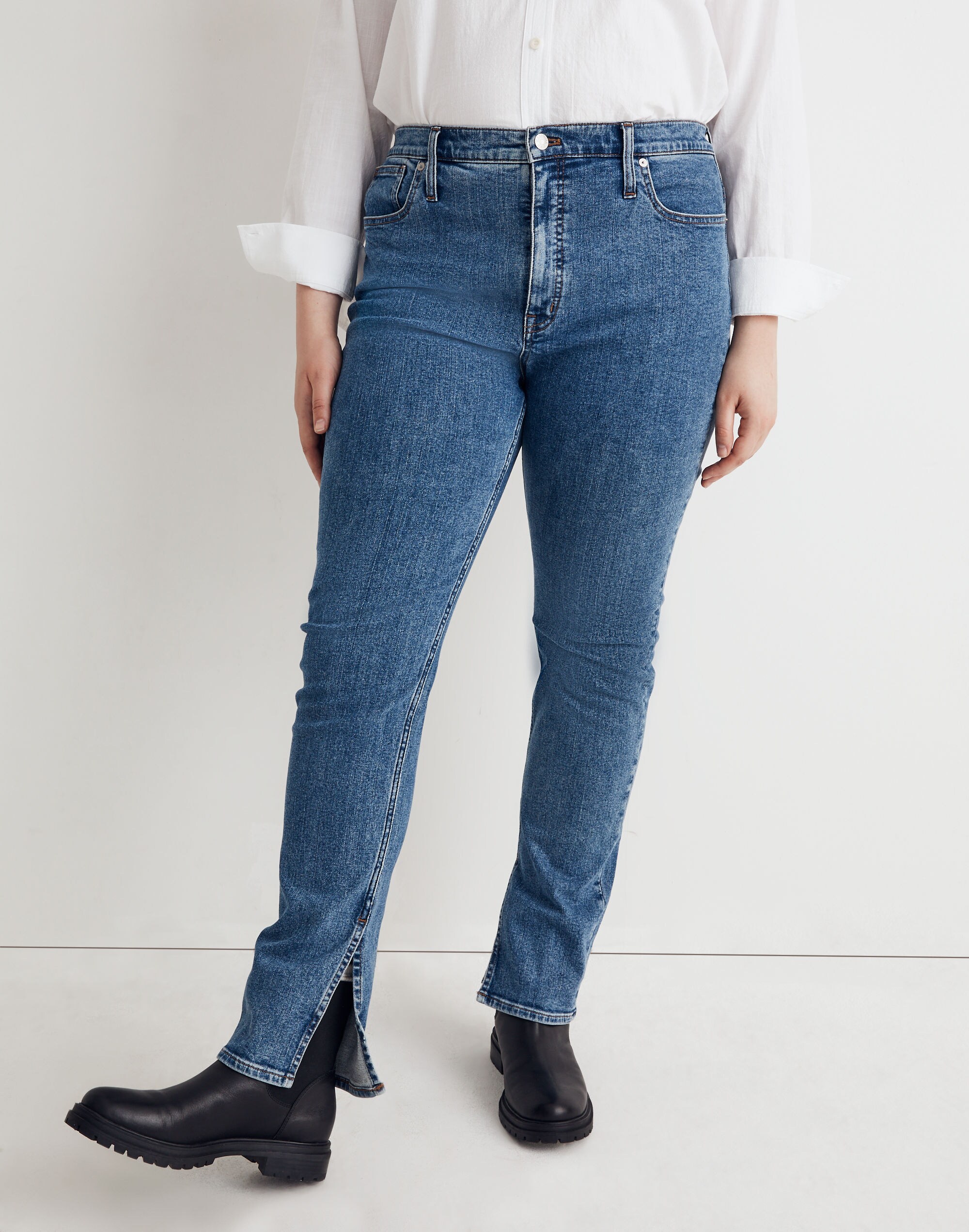 Mid-Rise Stovepipe Jeans in Knowland Wash: Slit-Hem Edition