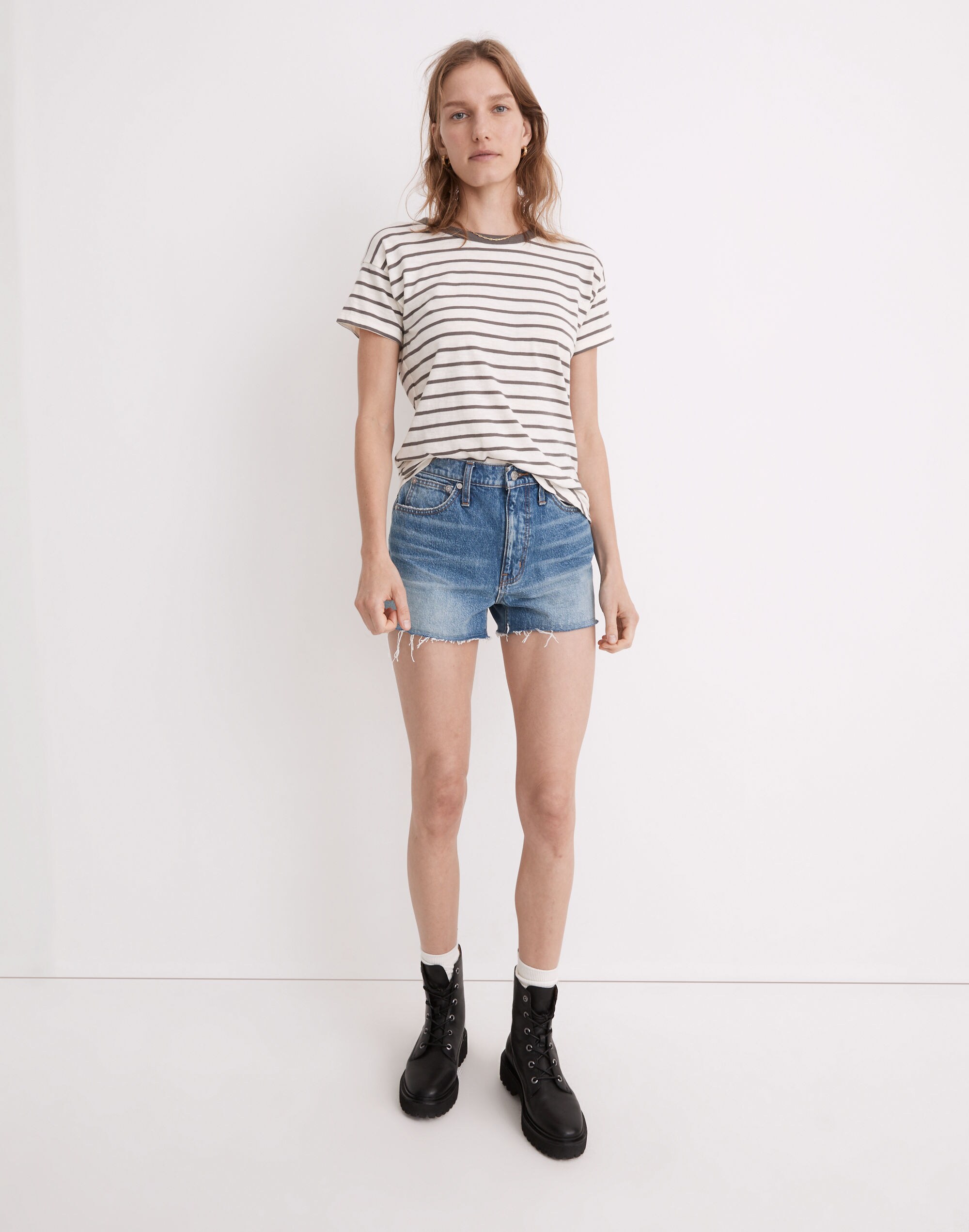 Whisper Cotton Rib-Crewneck Tee in Malvera Stripe