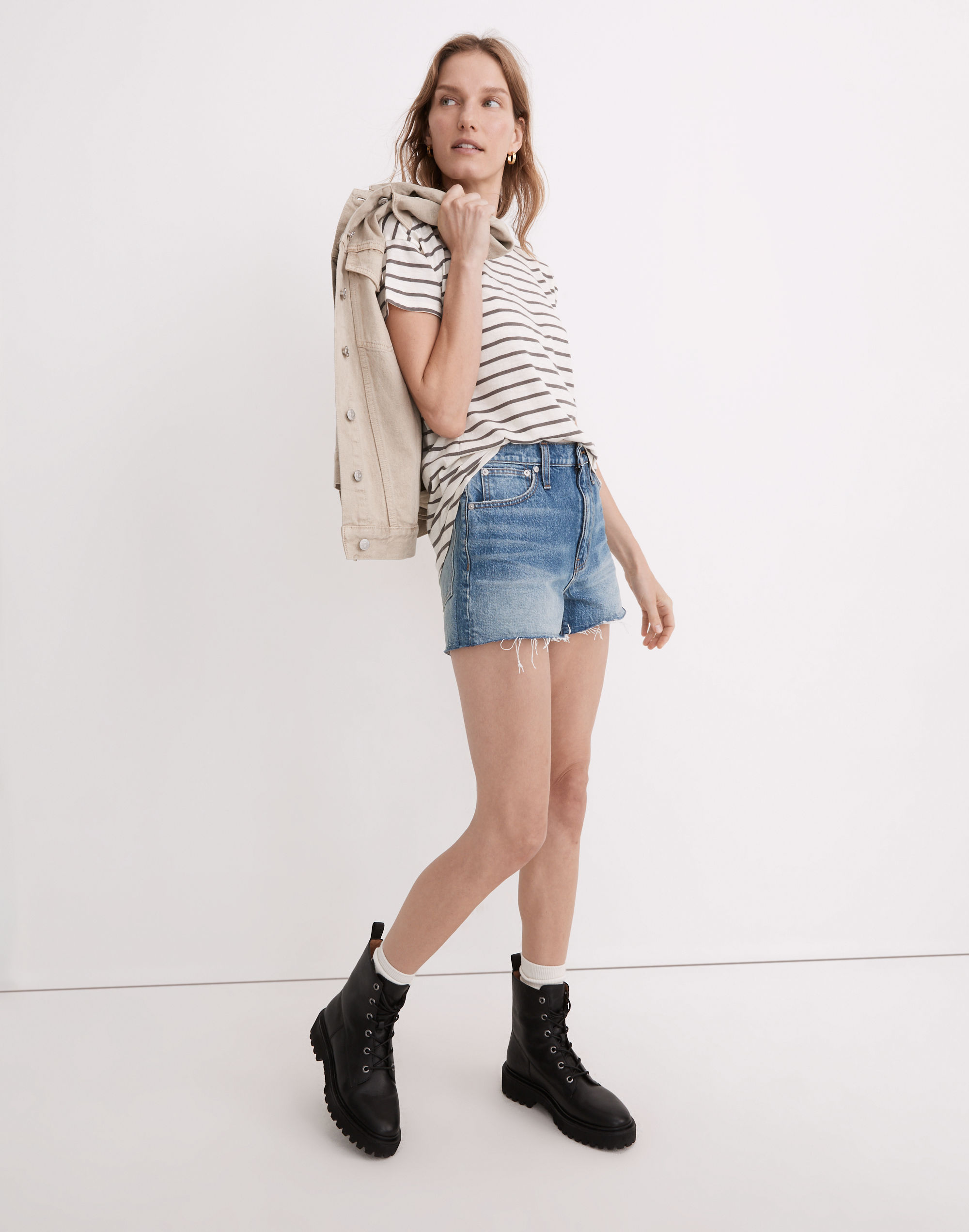 Whisper Cotton Rib-Crewneck Tee in Malvera Stripe