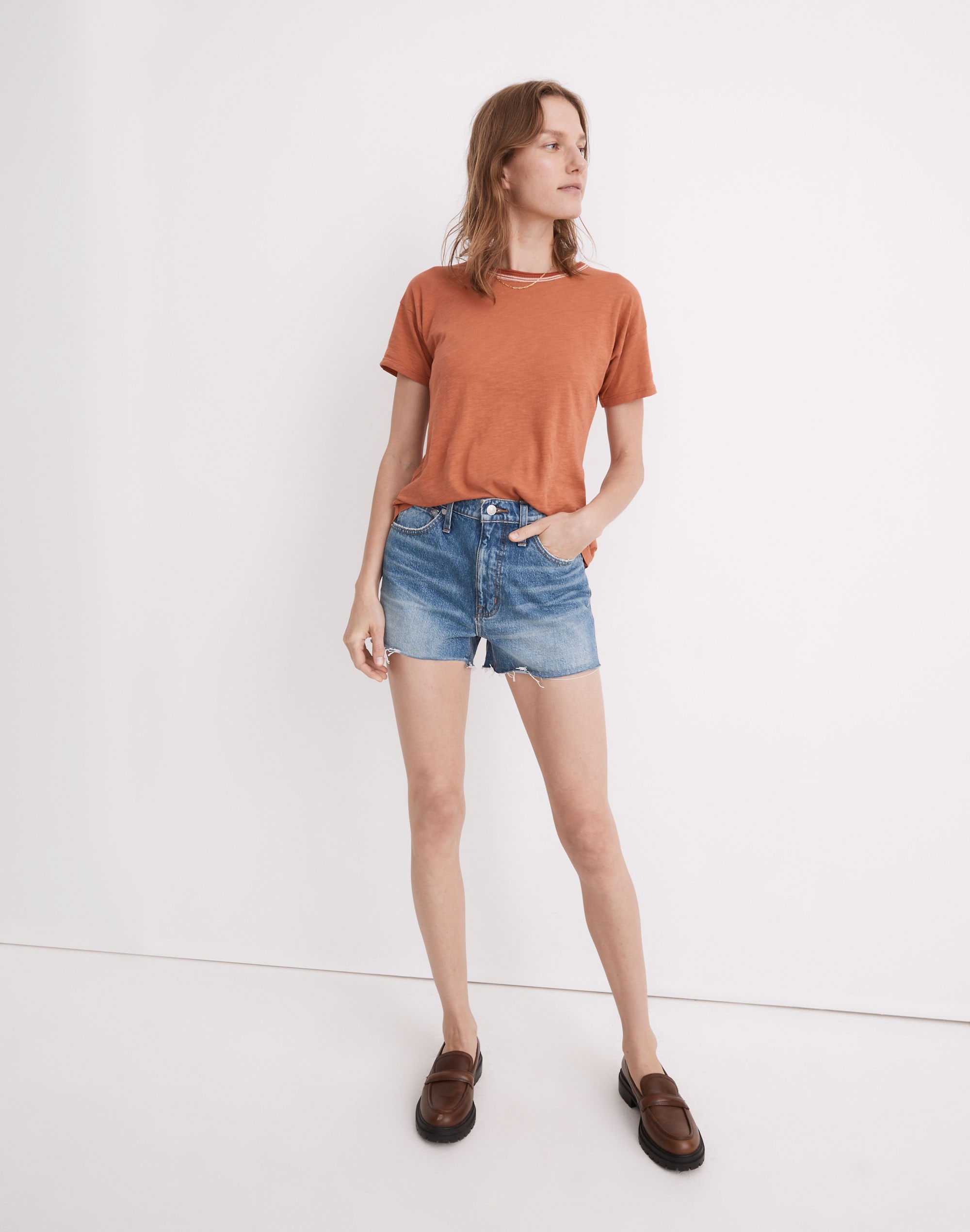 whisper cotton rib-crewneck ringer tee in wallie stripe