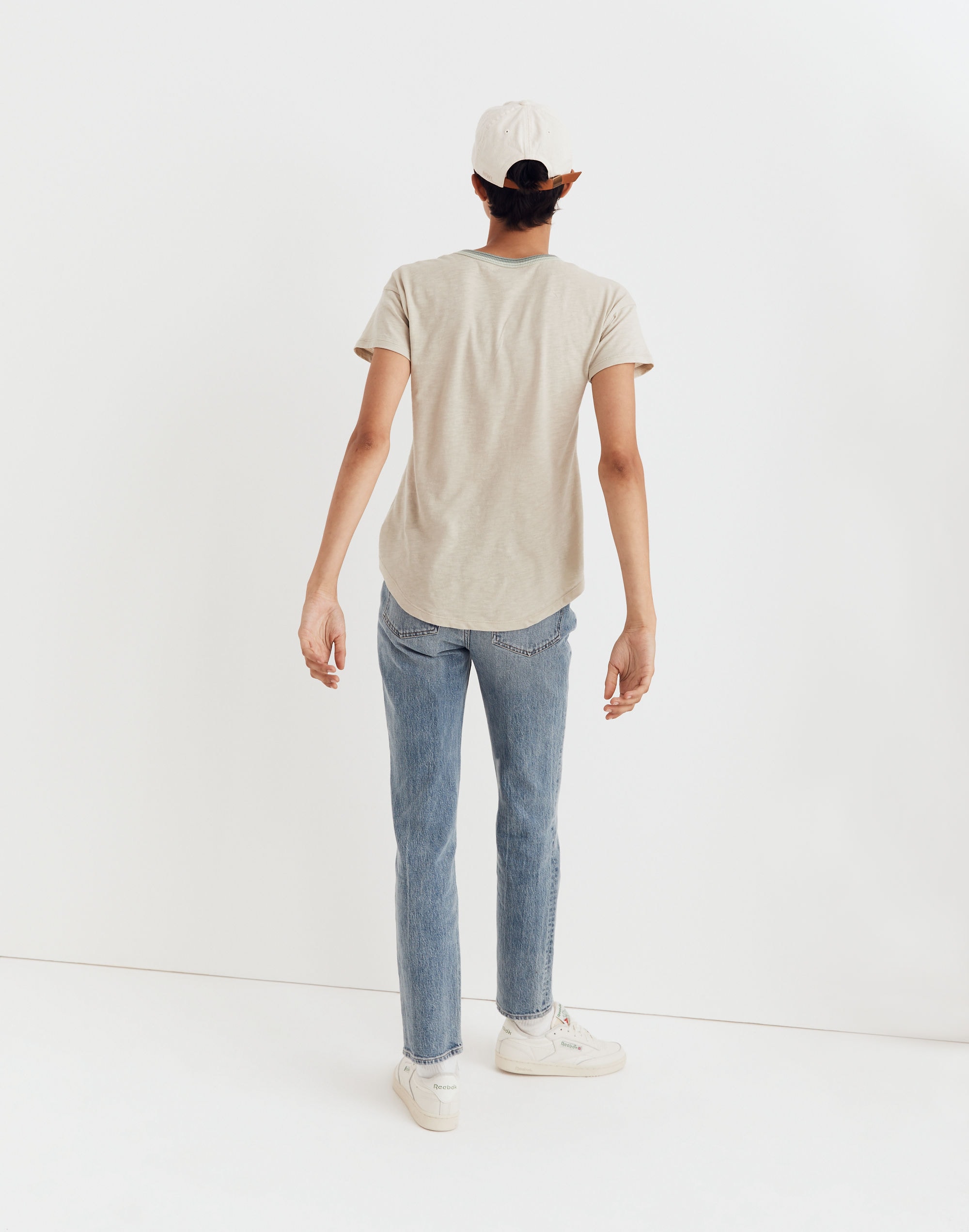 Whisper Cotton Rib-Crewneck Ringer Tee in Wallie Stripe