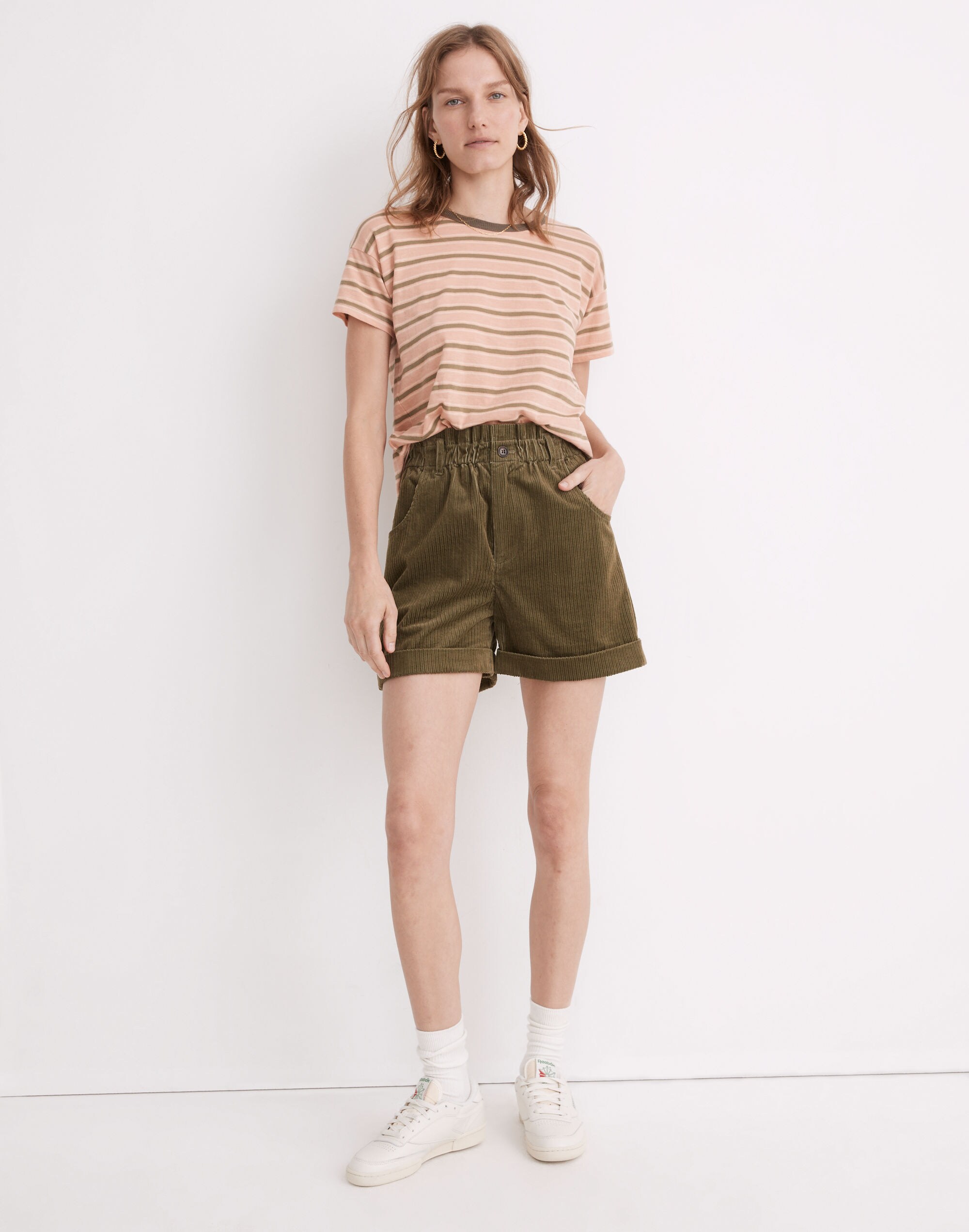 whisper cotton rib-crewneck ringer tee in persell stripe