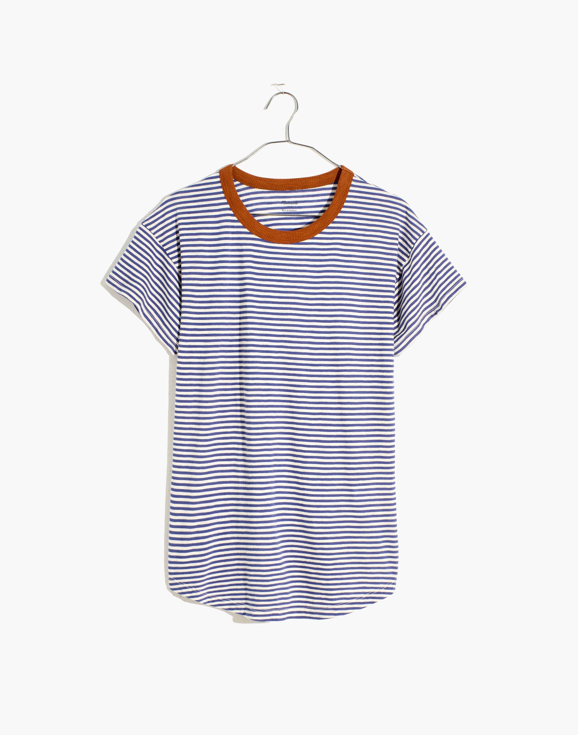 Whisper Cotton Rib-Crewneck Ringer Tee in Birtie Stripe