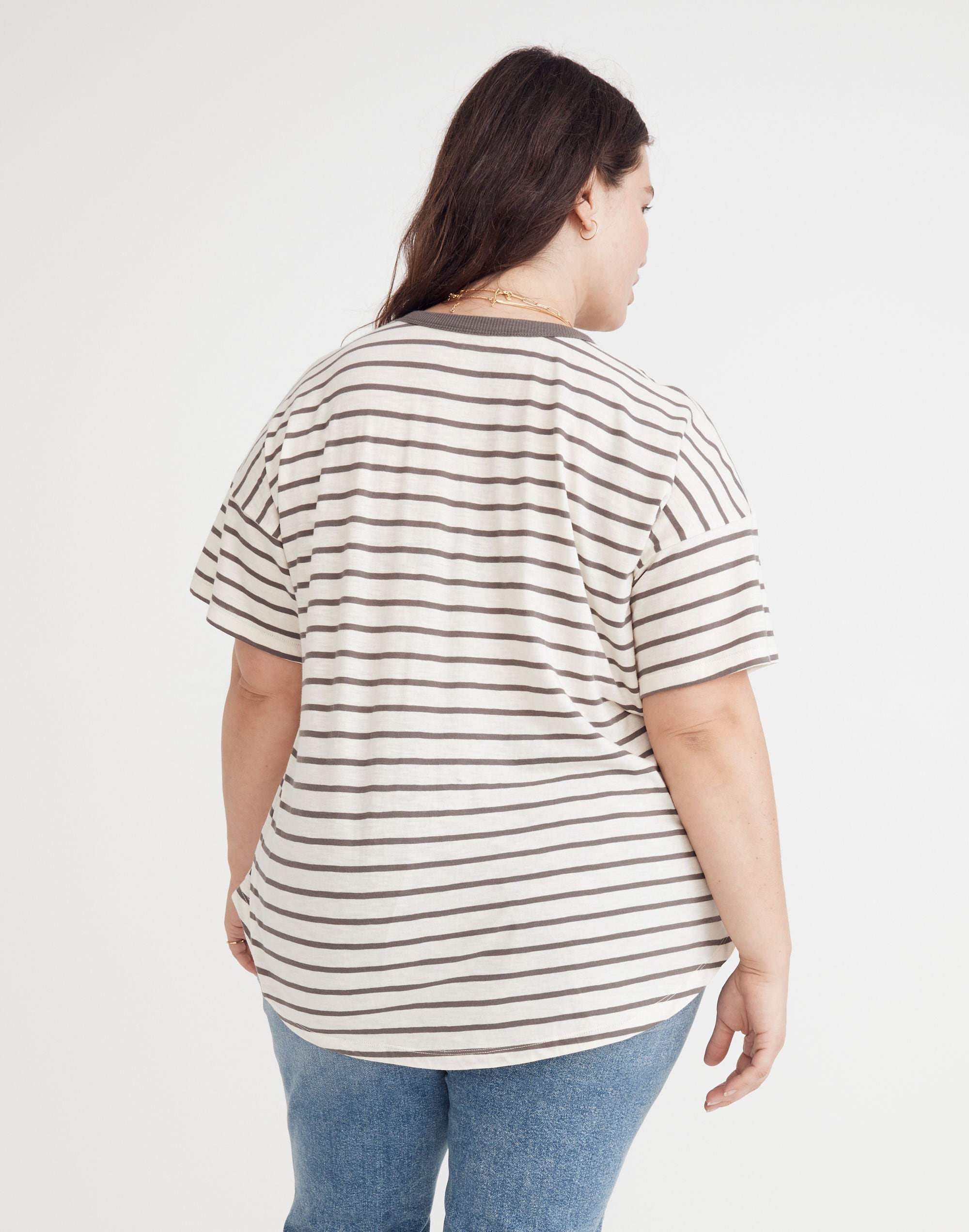 Plus Whisper Cotton Rib-Crewneck Tee in Malvera Stripe