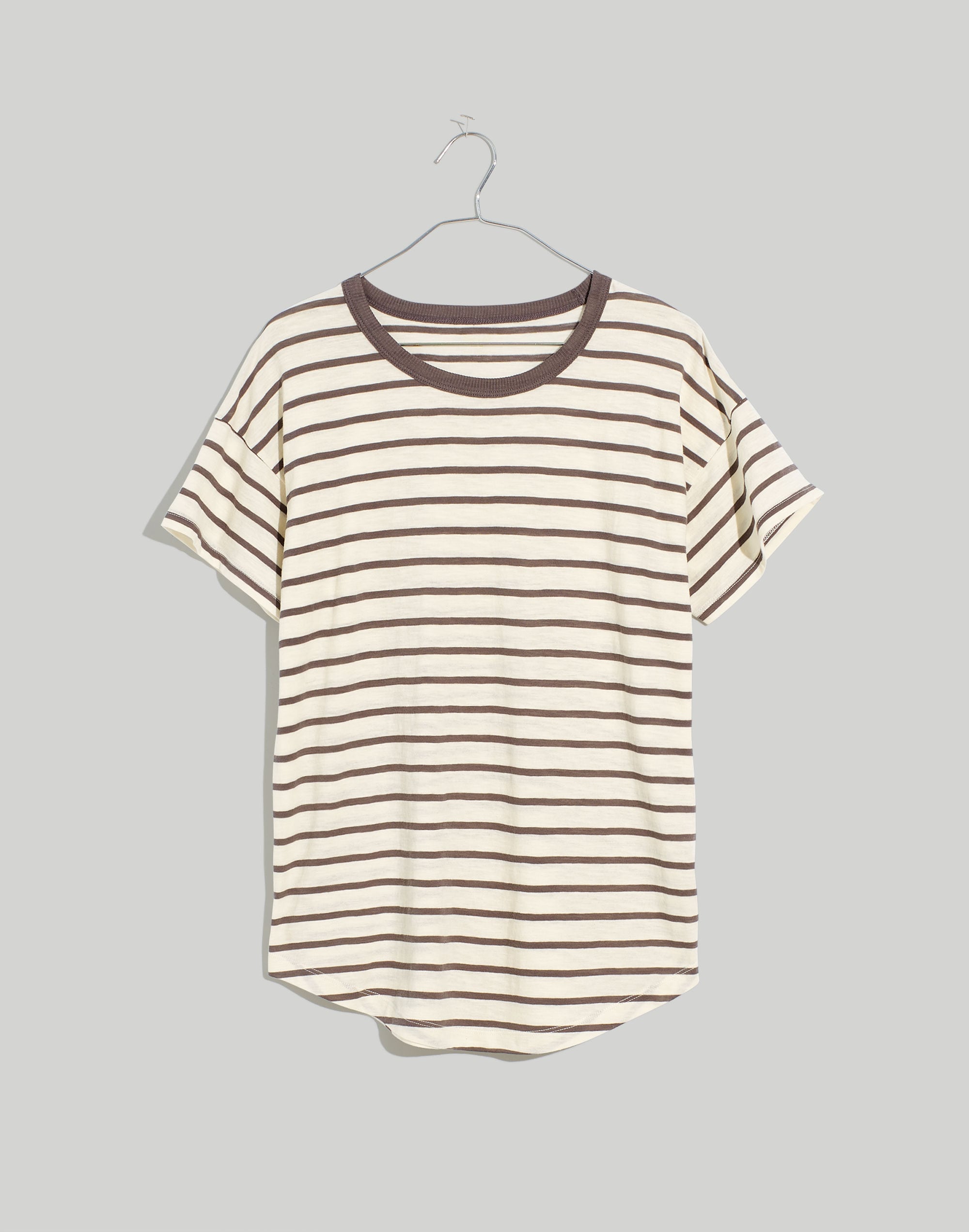 Plus Whisper Cotton Rib-Crewneck Tee in Malvera Stripe