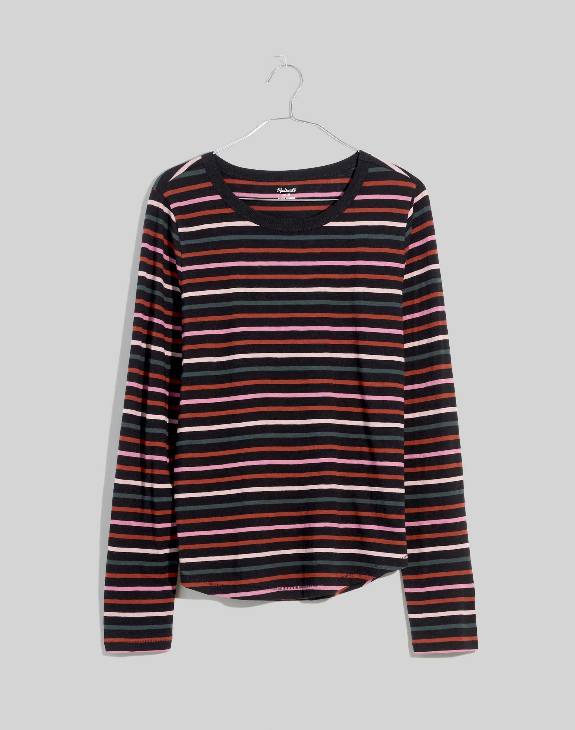 Plus Whisper Cotton Rib-Crewneck Long-Sleeve Tee in Ryley Stripe