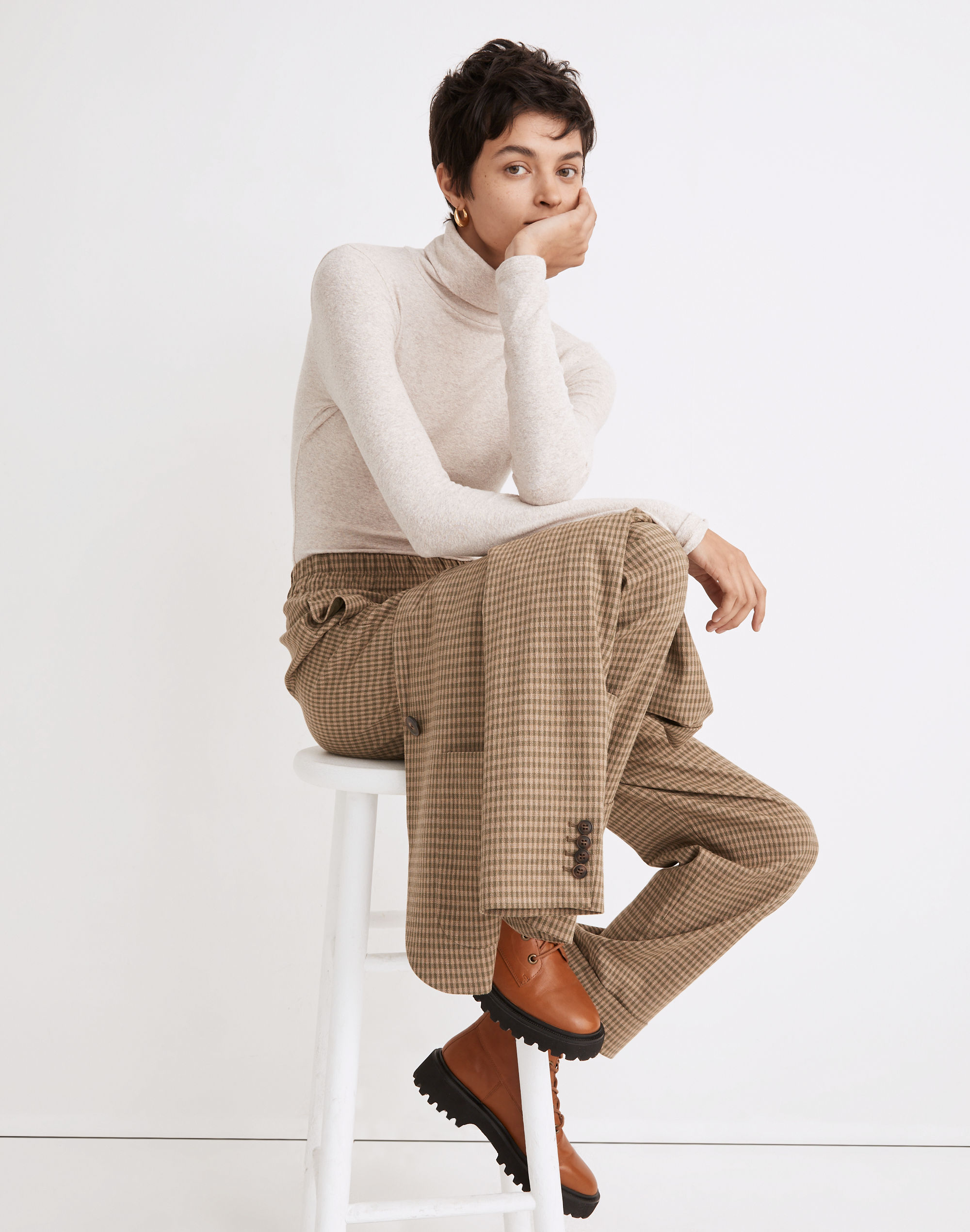 Huston Pull-On Tapered Pants in Plaid