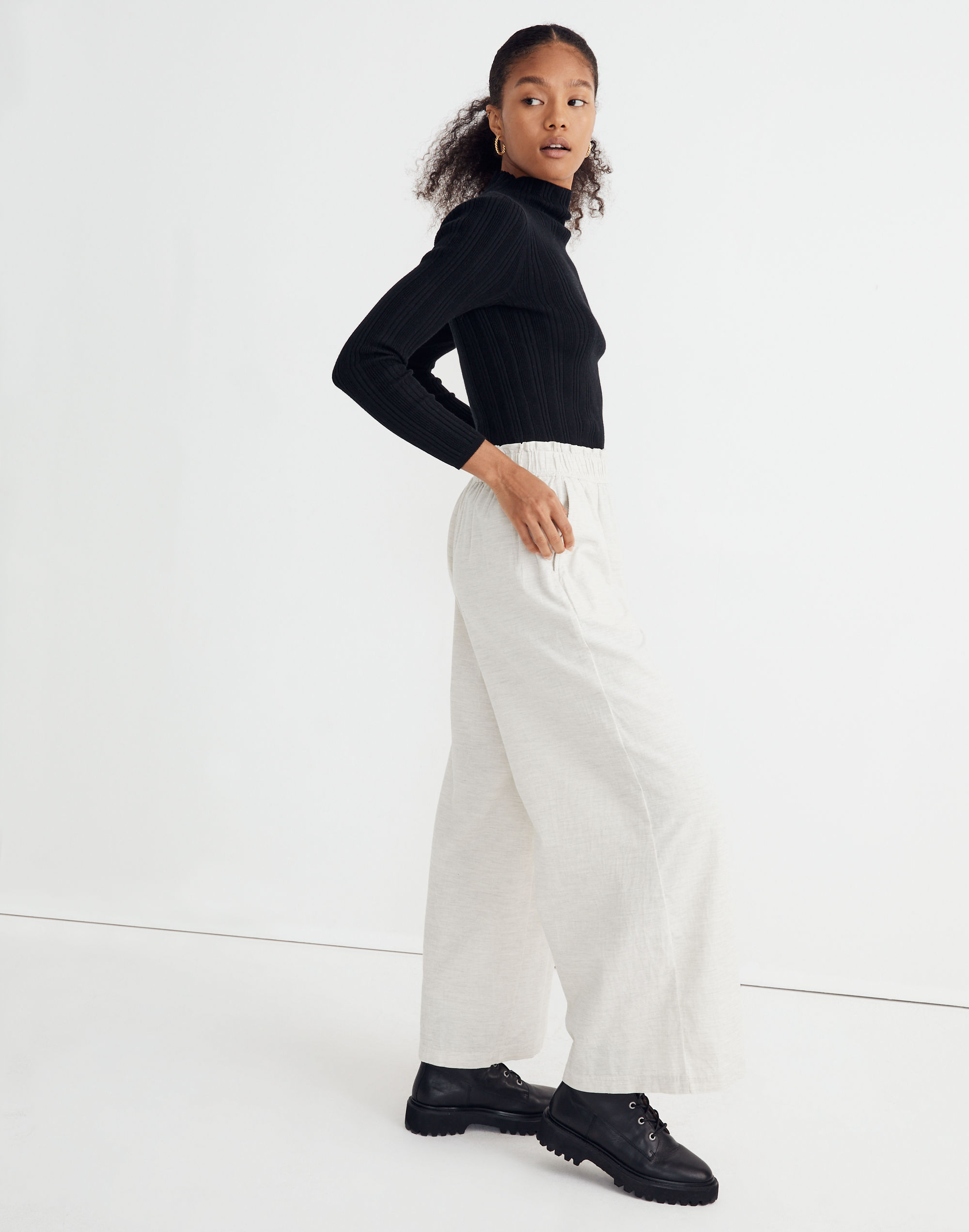 Corduroy Pull-On Wide-Leg Pants